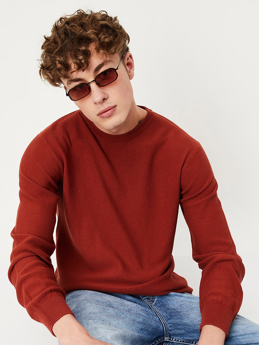 

max Long Sleeves Pure Cotton Pullover, Red