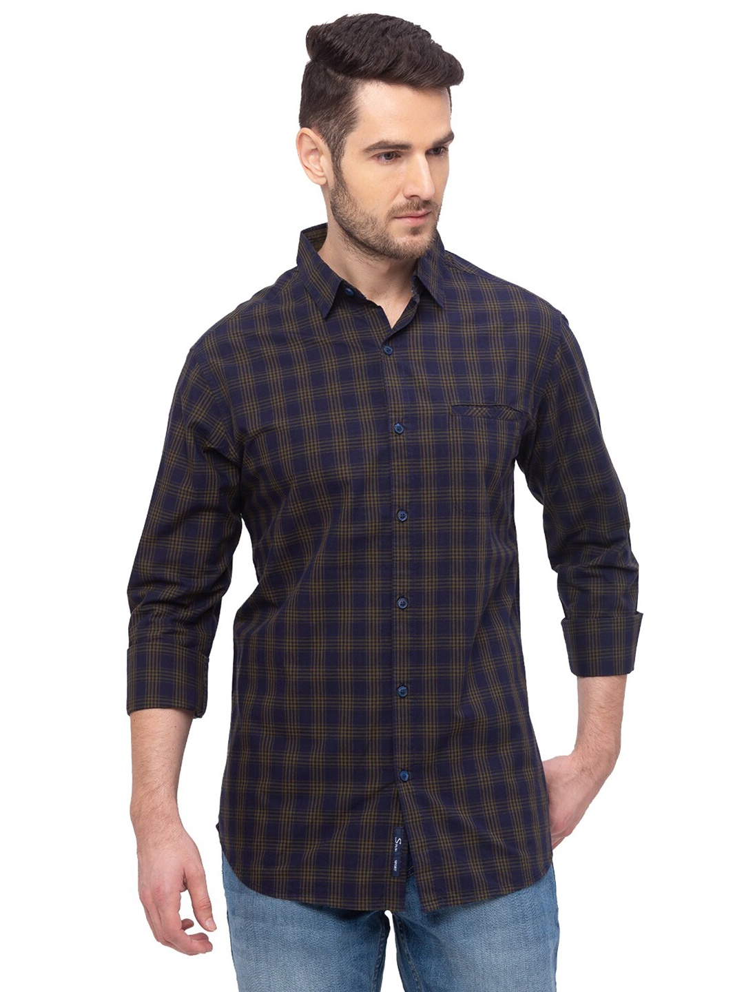 

SNX Classic Tailored Fit Tartan Checks Pure Cotton Casual Shirt, Green