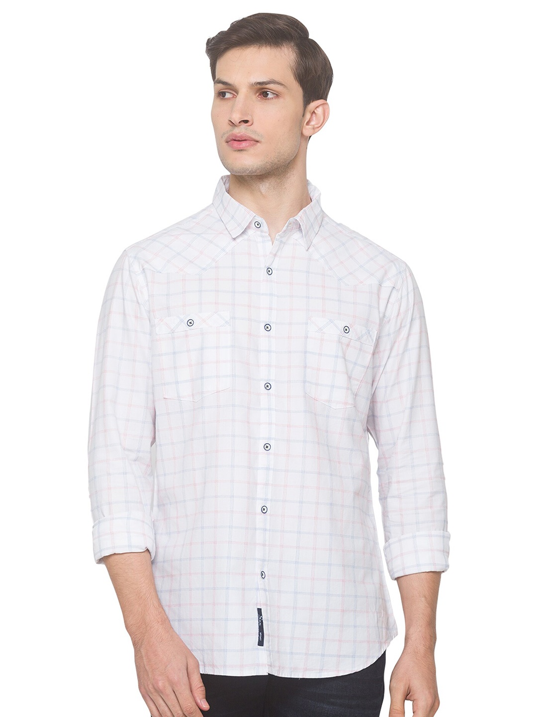 

SNX Checked Classic Tailored Fit Cotton Casual Shirt, White