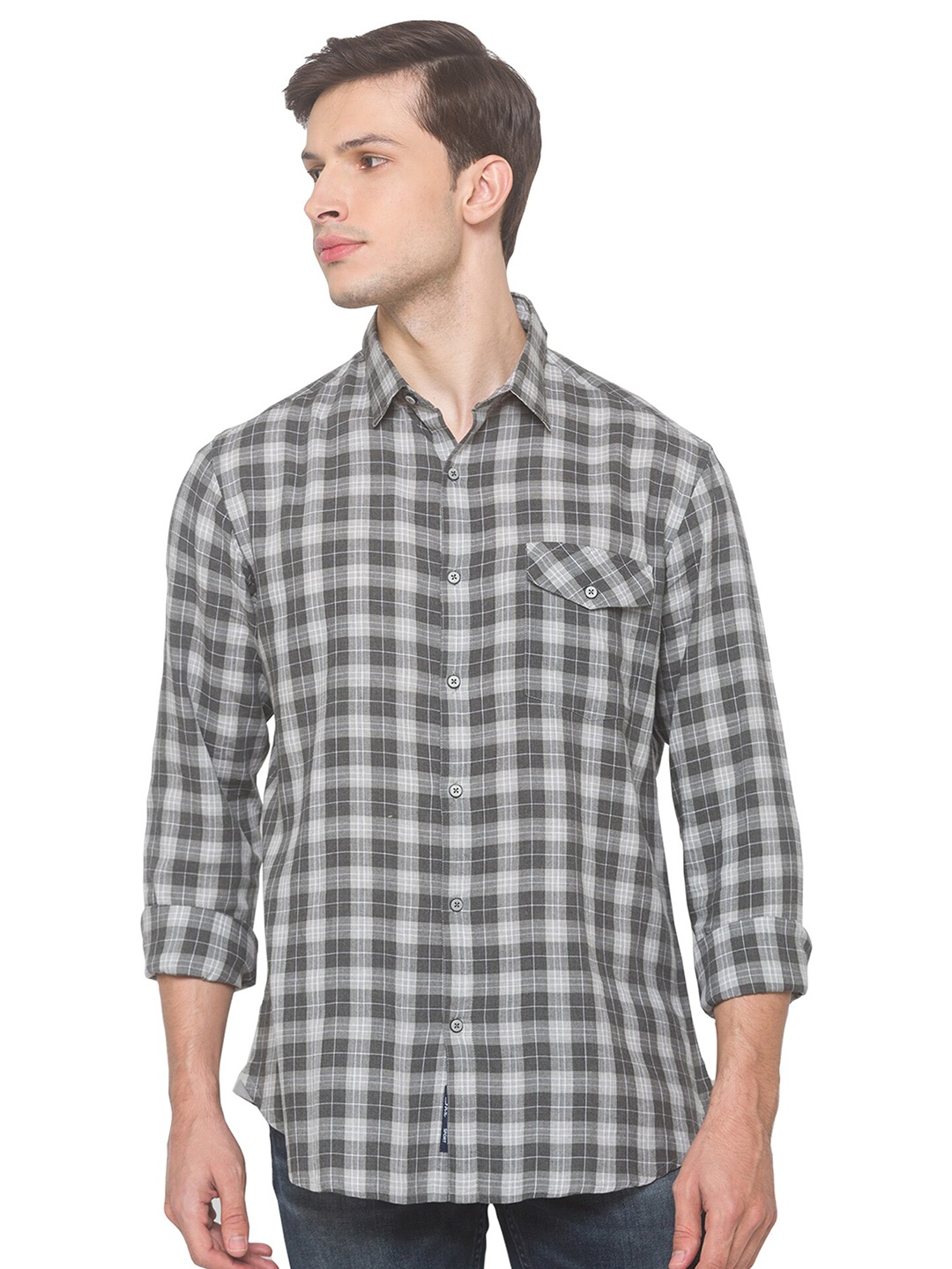 

SNX Checked Classic Tailored Fit Cotton Casual Shirt, Grey