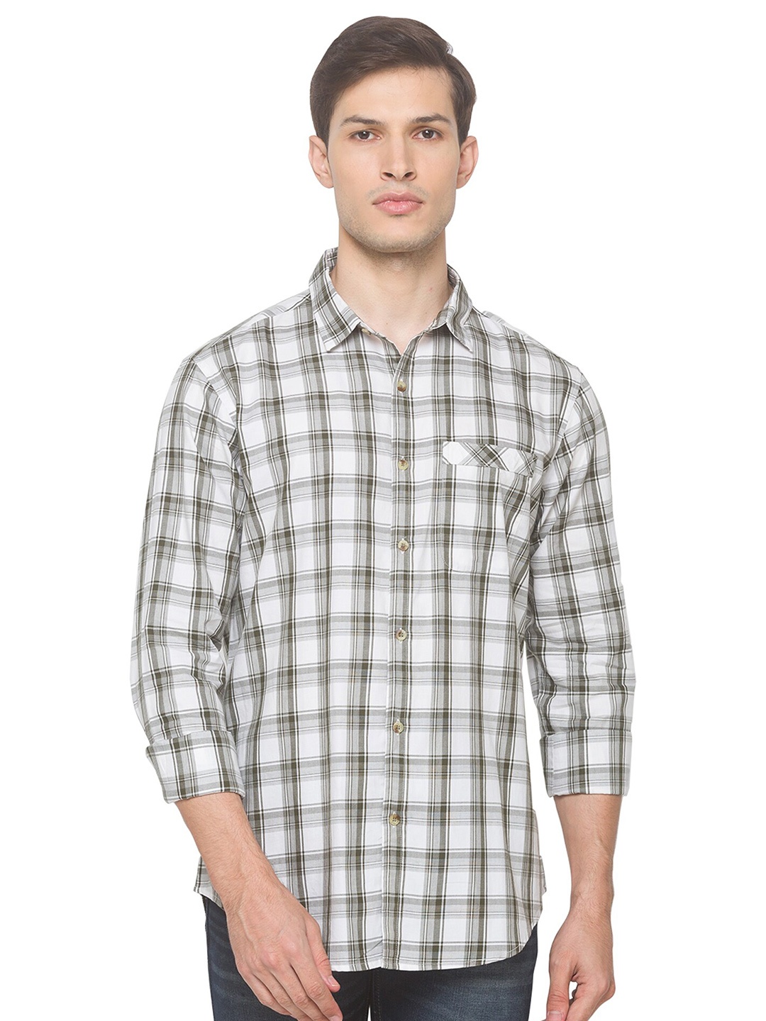 

SNX Classic Tailored Fit Tartan Checks Pure Cotton Casual Shirt, White