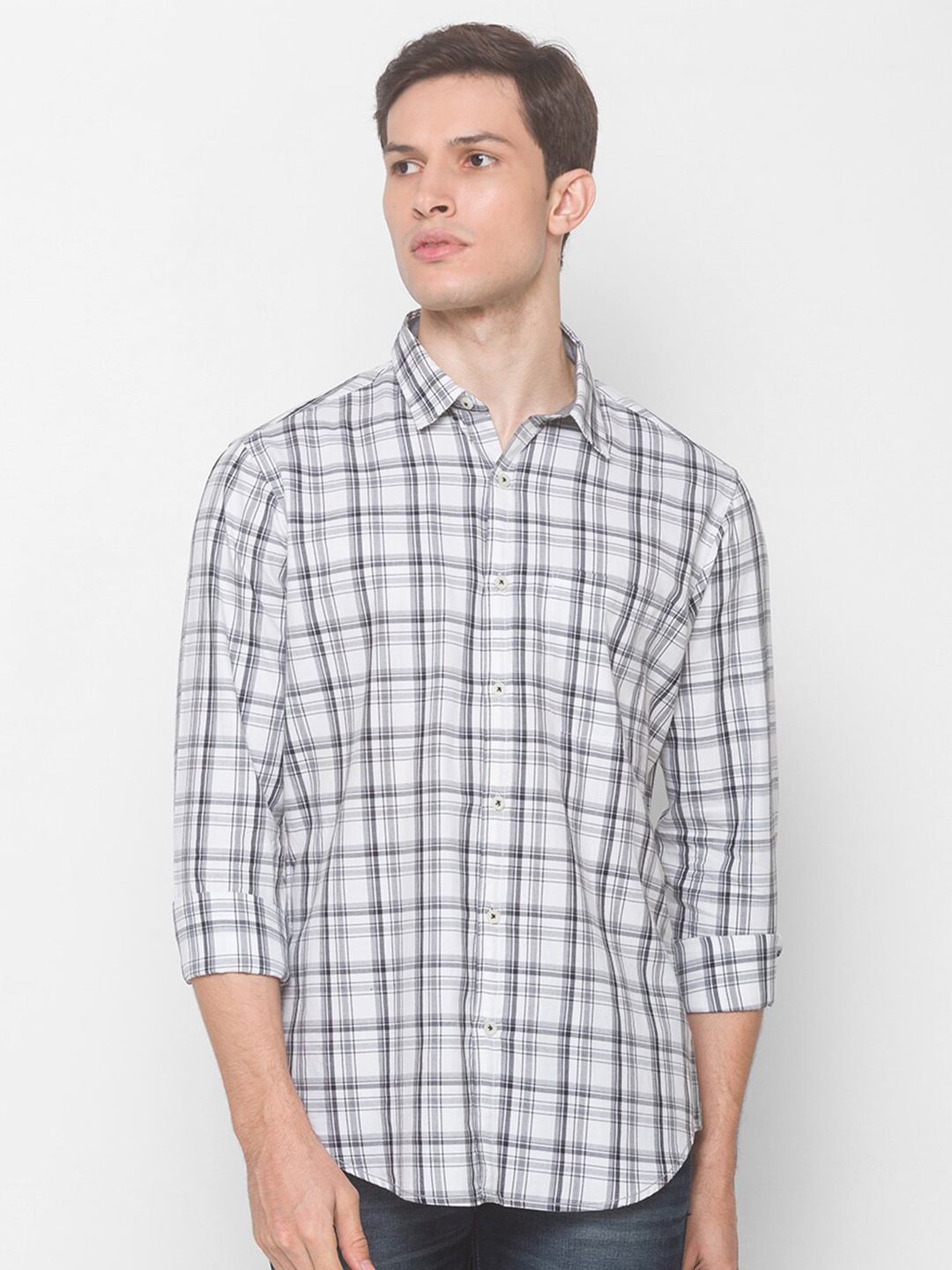

SNX Checked Classic Tailored Fit Cotton Casual Shirt, White