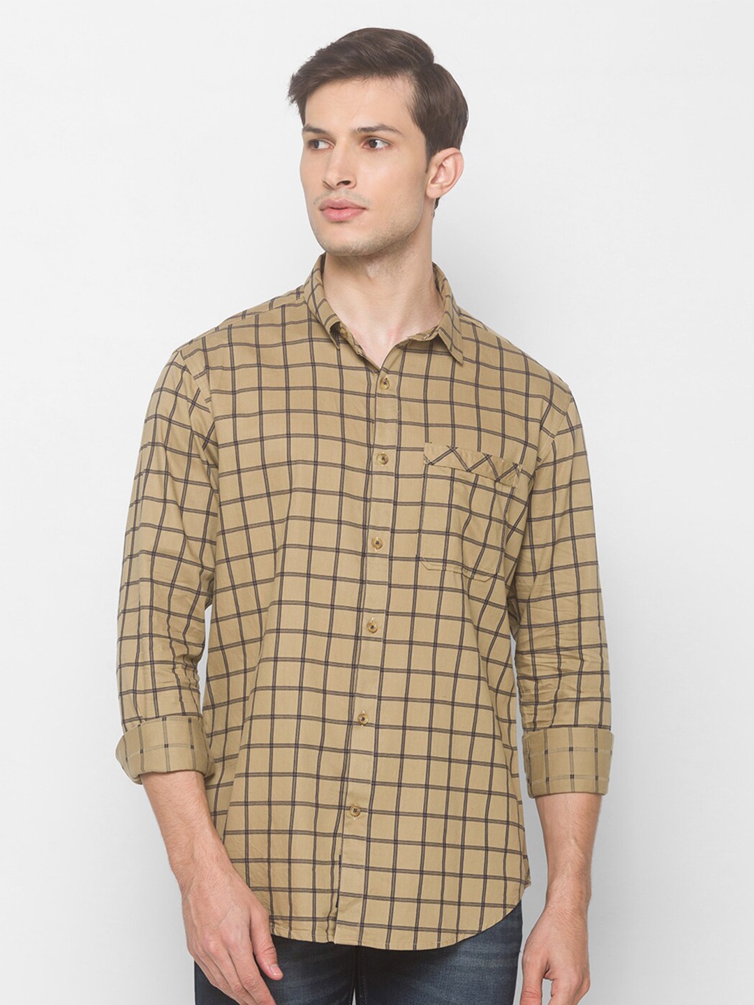 

SNX Classic Tailored Fit Tartan Checks Pure Cotton Casual Shirt, Navy blue