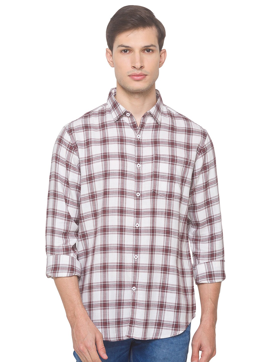 

SNX Classic Tailored Fit Tartan Checked Pure Cotton Casual Shirt, White