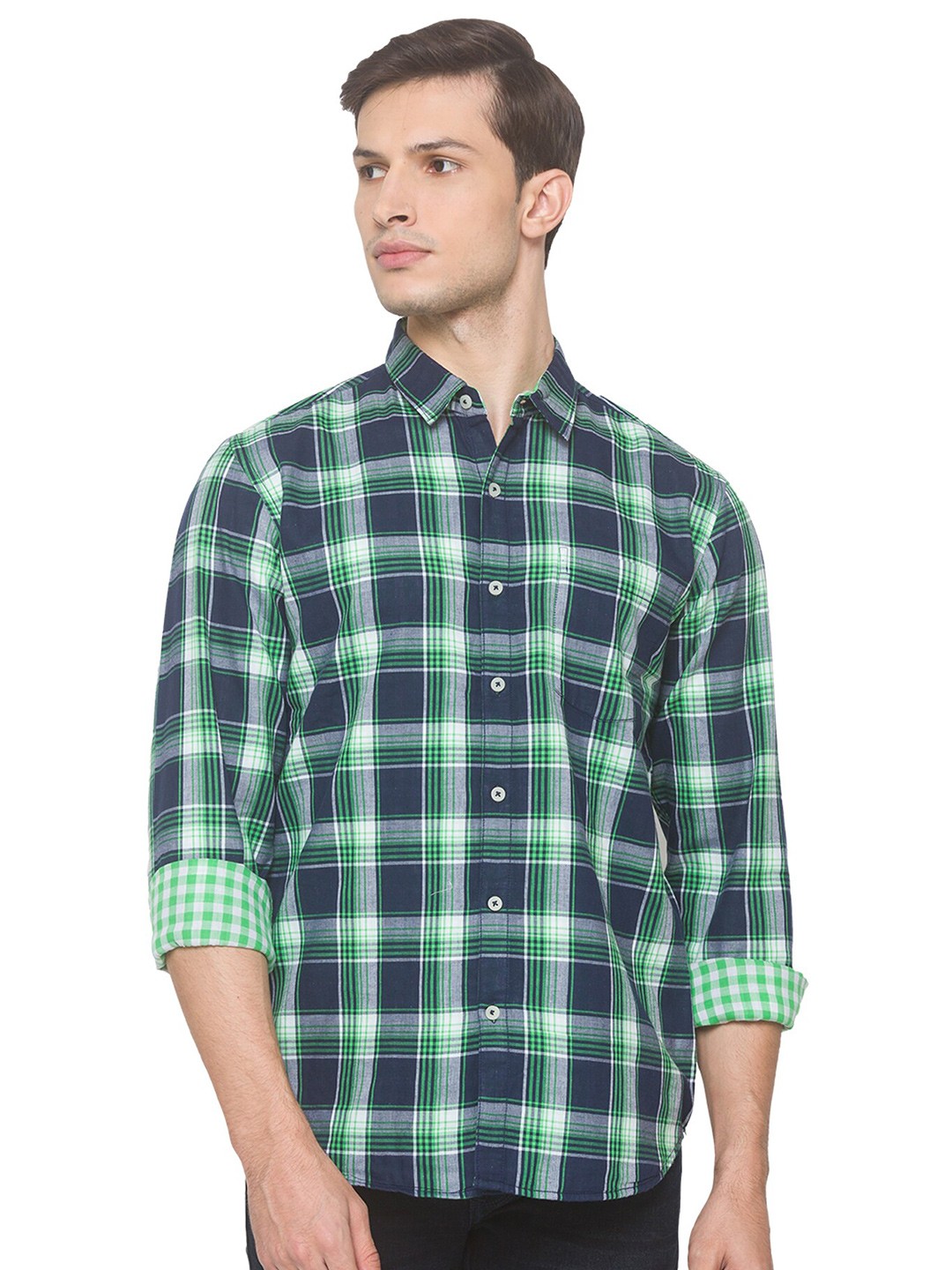 

SNX Classic Tailored Fit Tartan Checks Pure Cotton Casual Shirt, Green