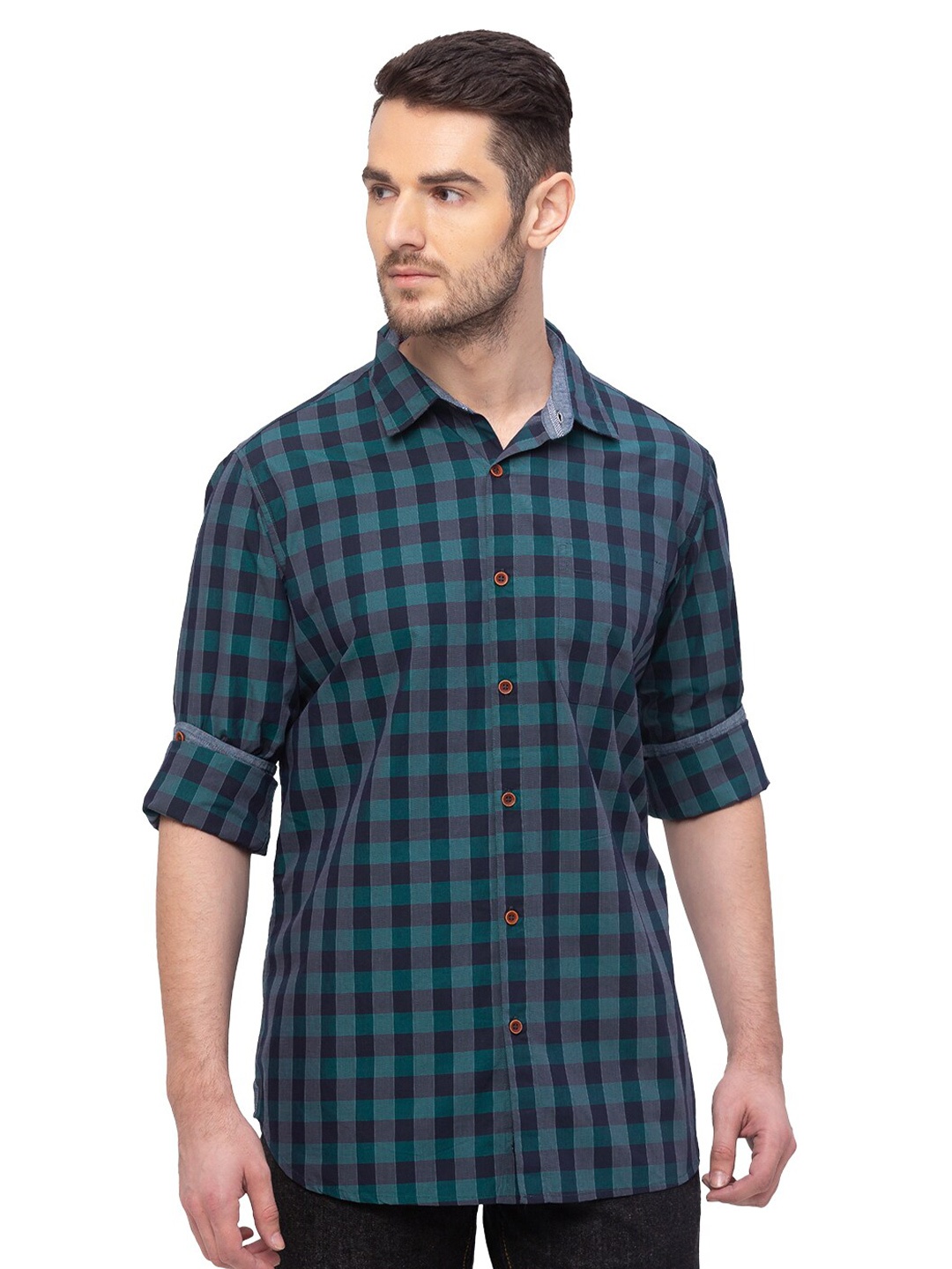 

SNX Classic Tailored Fit Buffalo Checks Pure Cotton Casual Shirt, Green