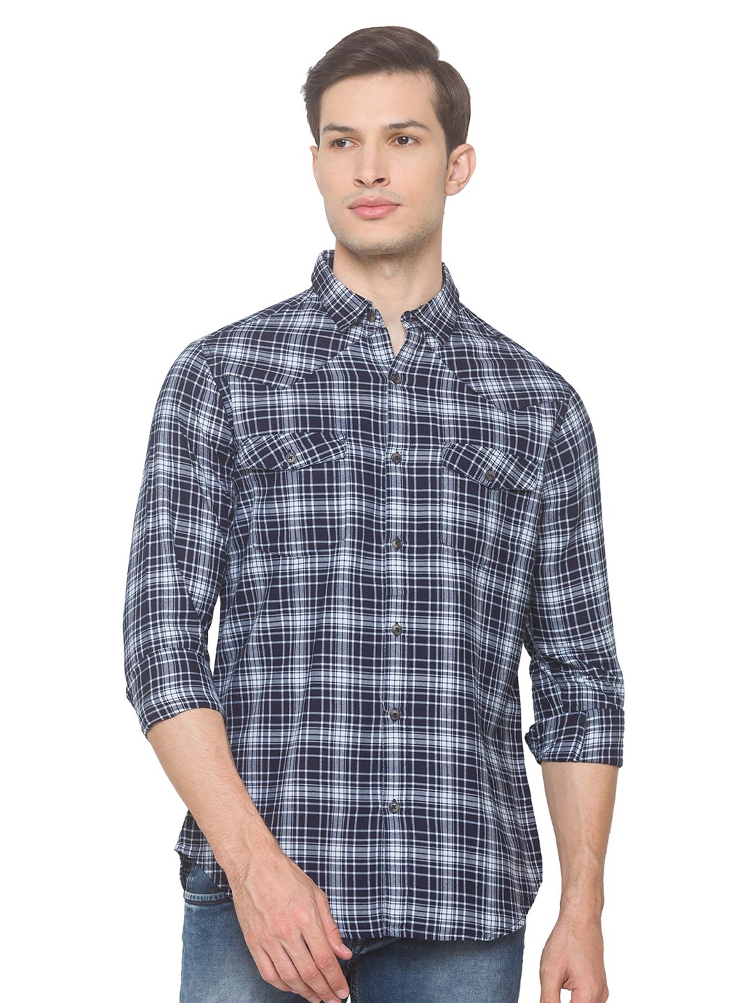 

SNX Checked Classic Tailored Fit Cotton Casual Shirt, White