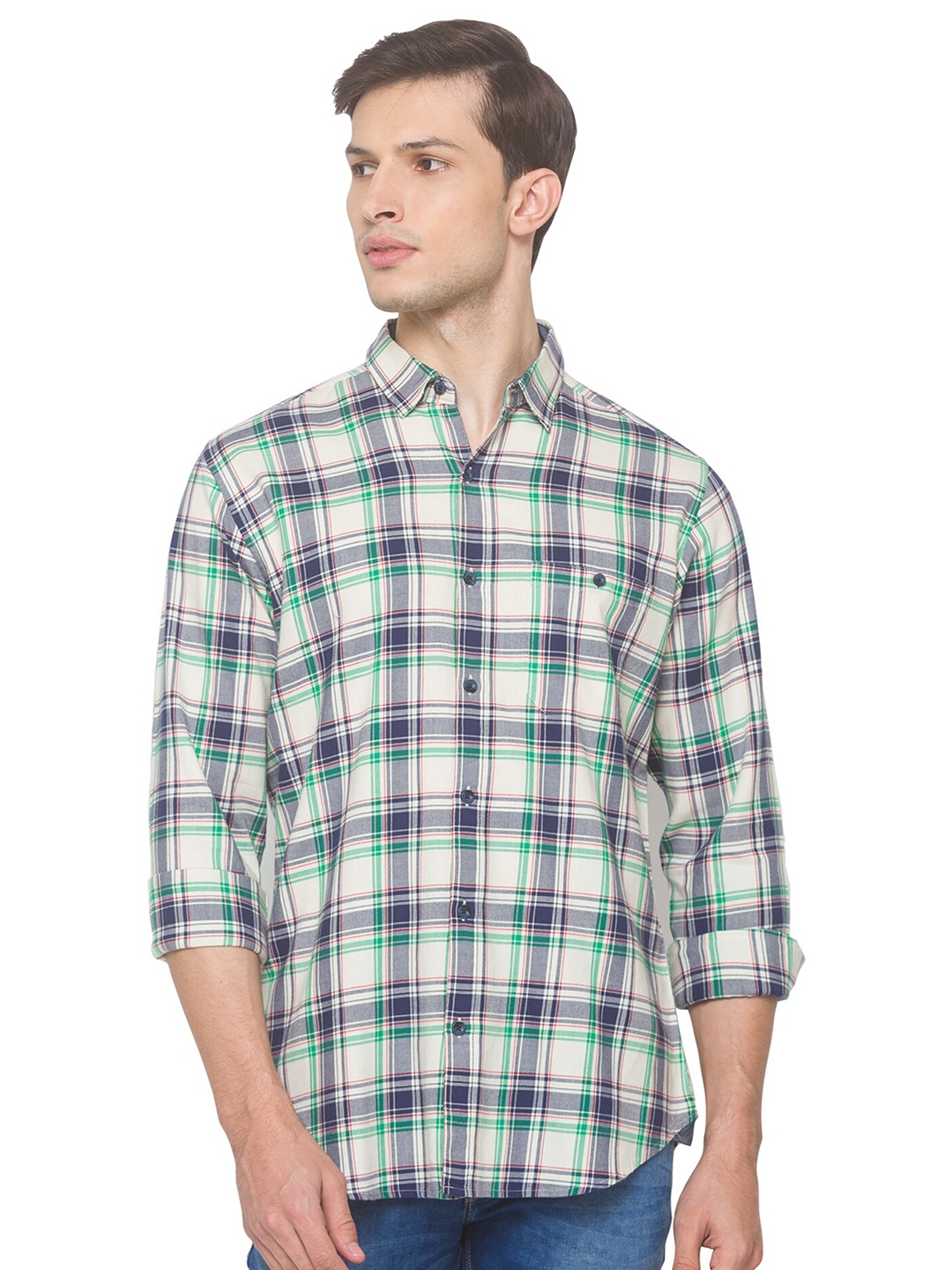 

SNX Classic Tailored Fit Tartan Checks Opaque Checked Cotton Casual Shirt, Green