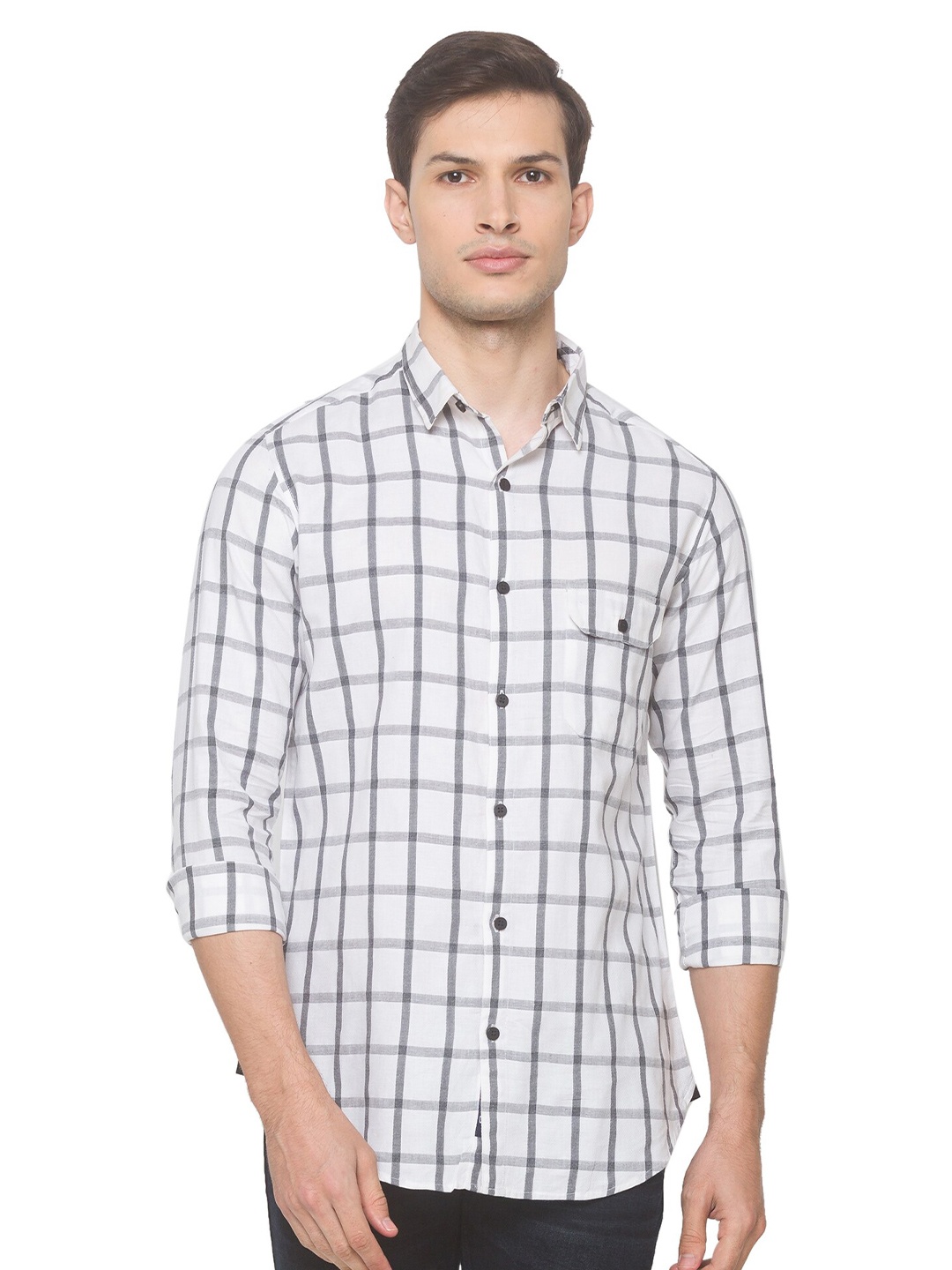 

SNX Checked Classic Tailored Fit Cotton Casual Shirt, White