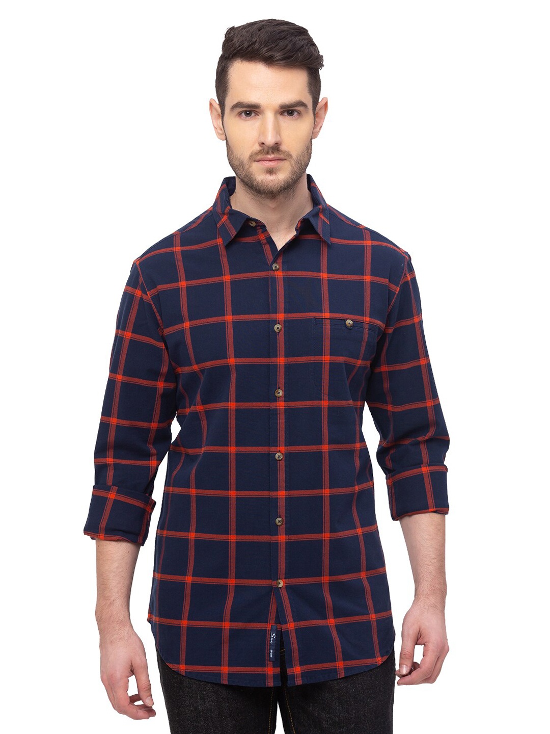 

SNX Checked Classic Tailored Fit Cotton Casual Shirt, Orange
