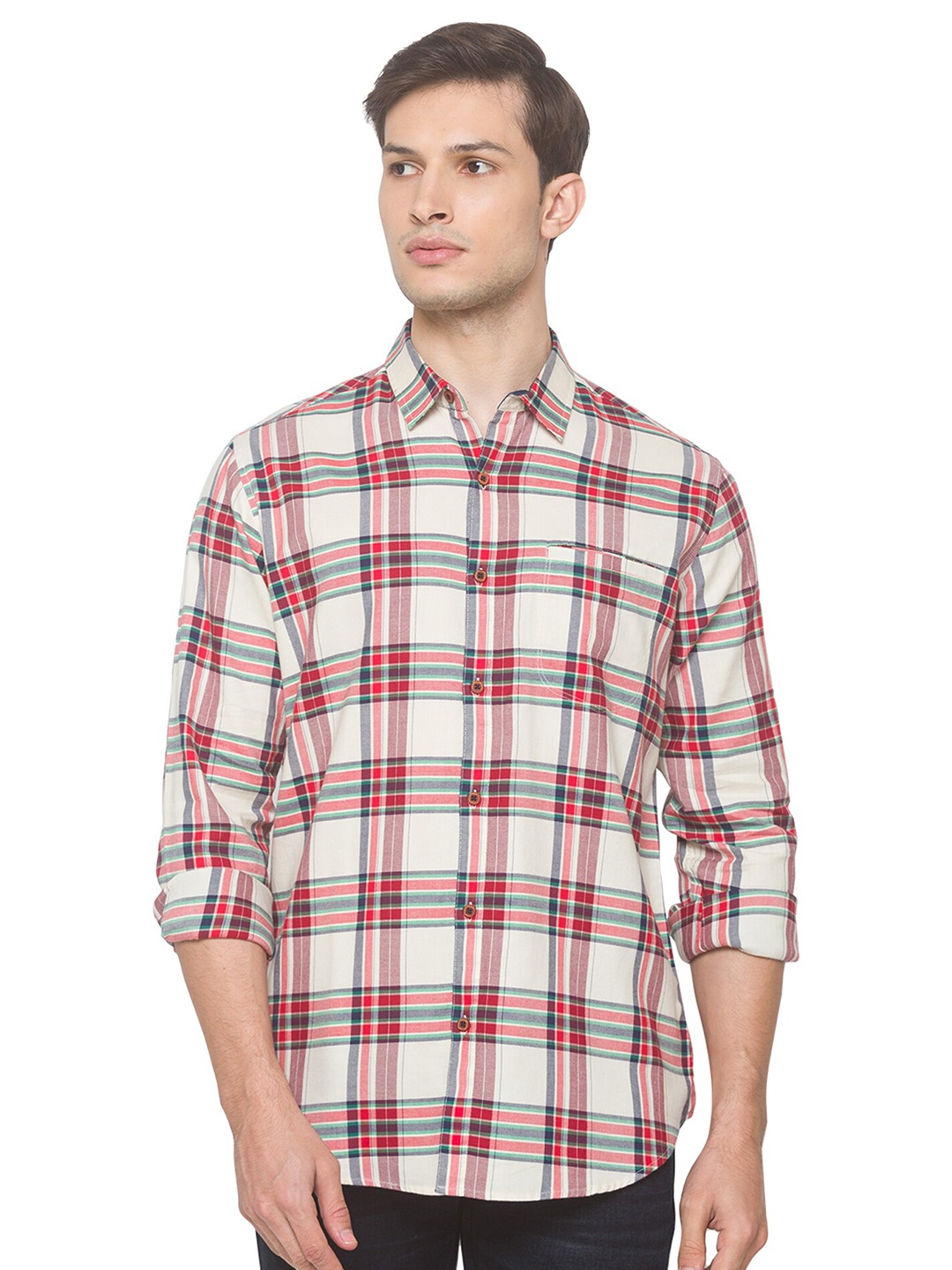 

SNX Classic Tailored Fit Tartan Checked Pure Cotton Casual Shirt, Red