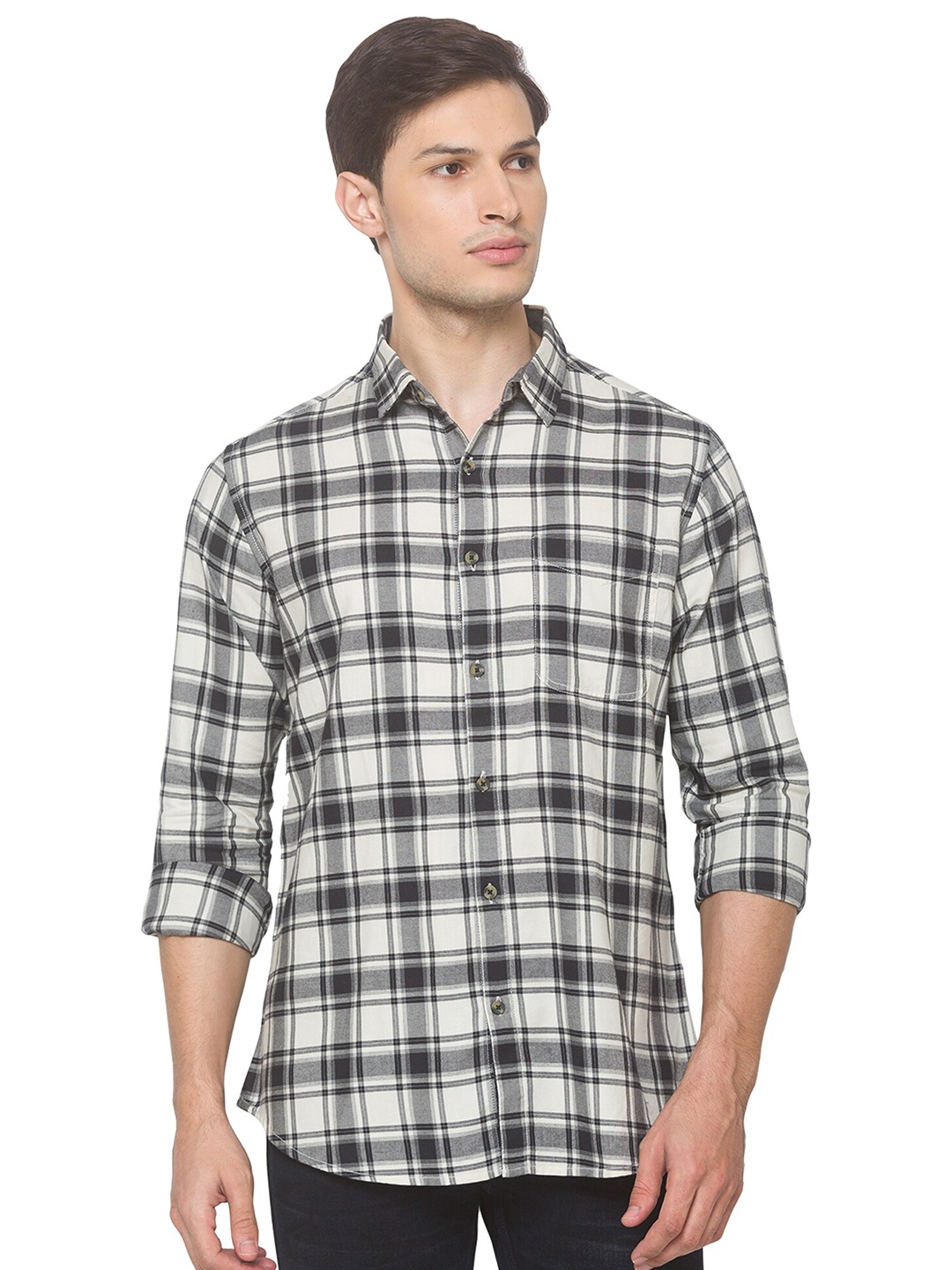 

SNX Classic Tailored Fit Tartan Checked Pure Cotton Casual Shirt, Black