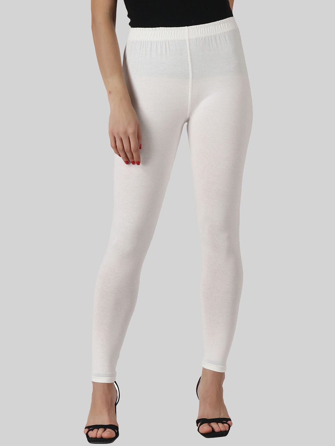 

SAUNDARYA Stretch-Fit Anti Pilling Ankle Length Leggings, Off white