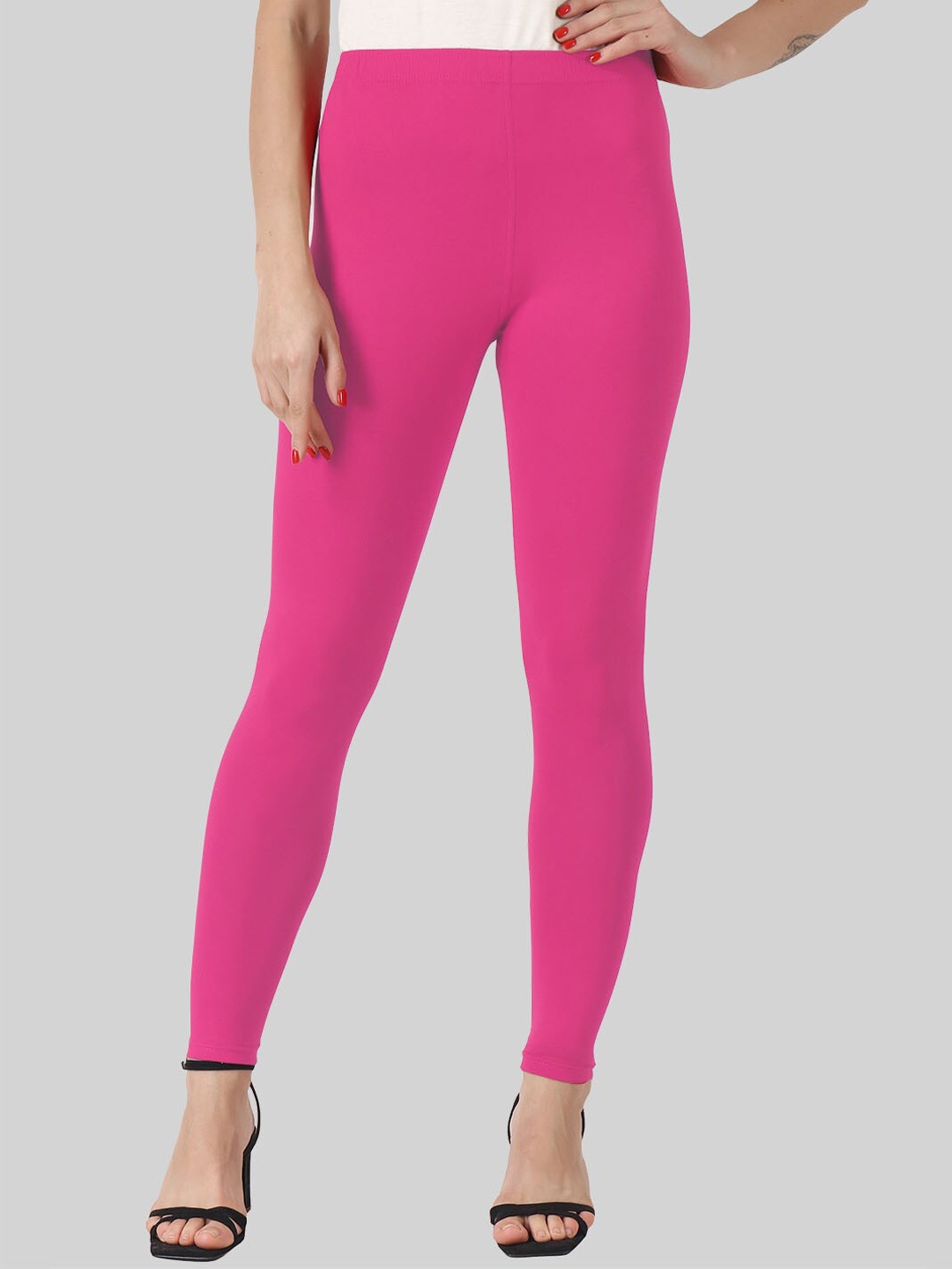 

SAUNDARYA Stretch-Fit Anti Pilling Ankle Length Leggings, Pink