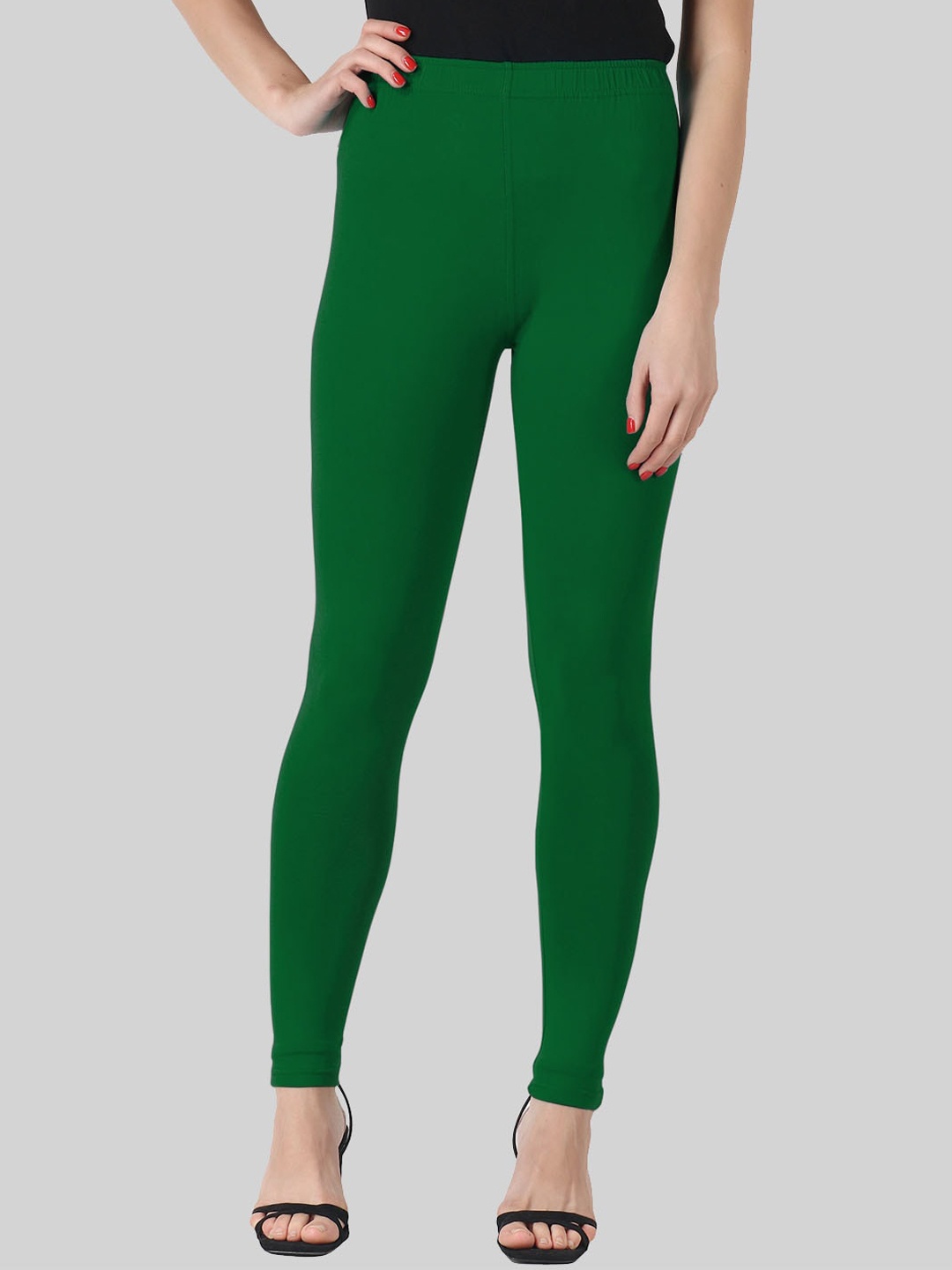

SAUNDARYA Mid Rise Stretch-Fit Anti-Pilling Ankle Length Leggings, Green