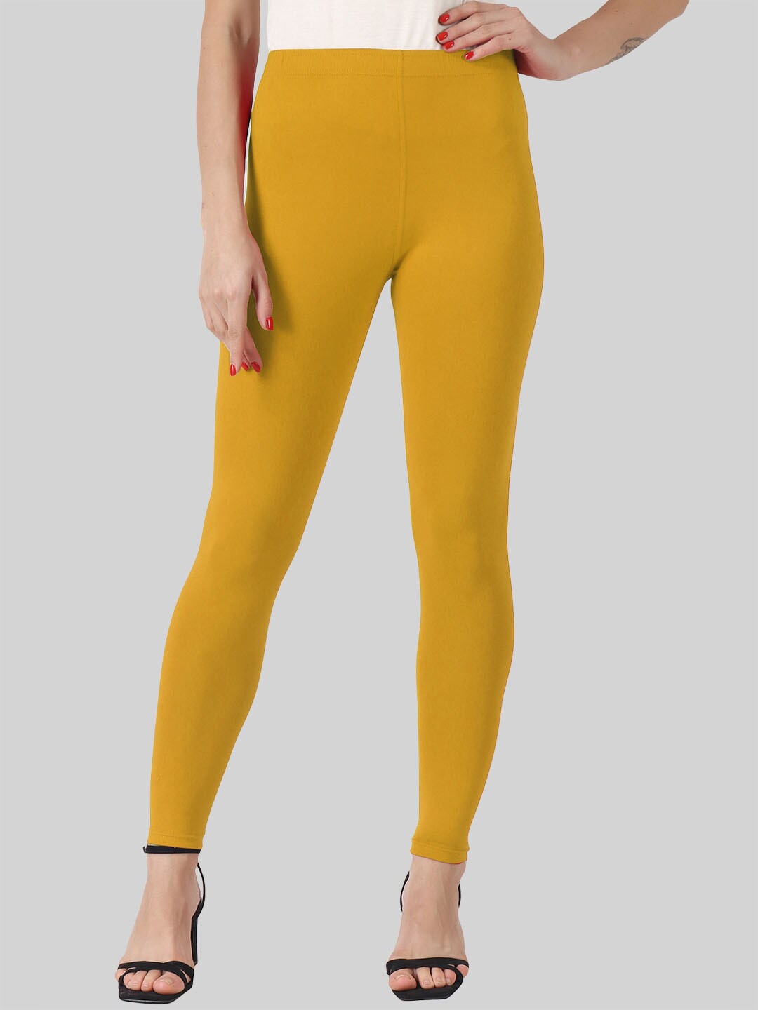 

SAUNDARYA Stretch-Fit Anti-Pilling Ankle-Length Leggings, Yellow