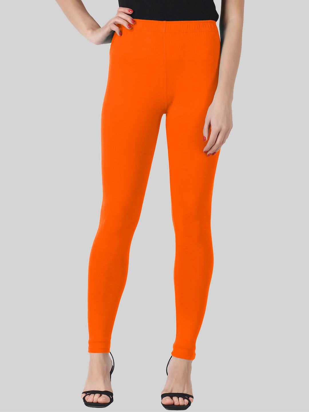 

SAUNDARYA Mid Rise Stretch Fit Ankle Length Leggings, Orange