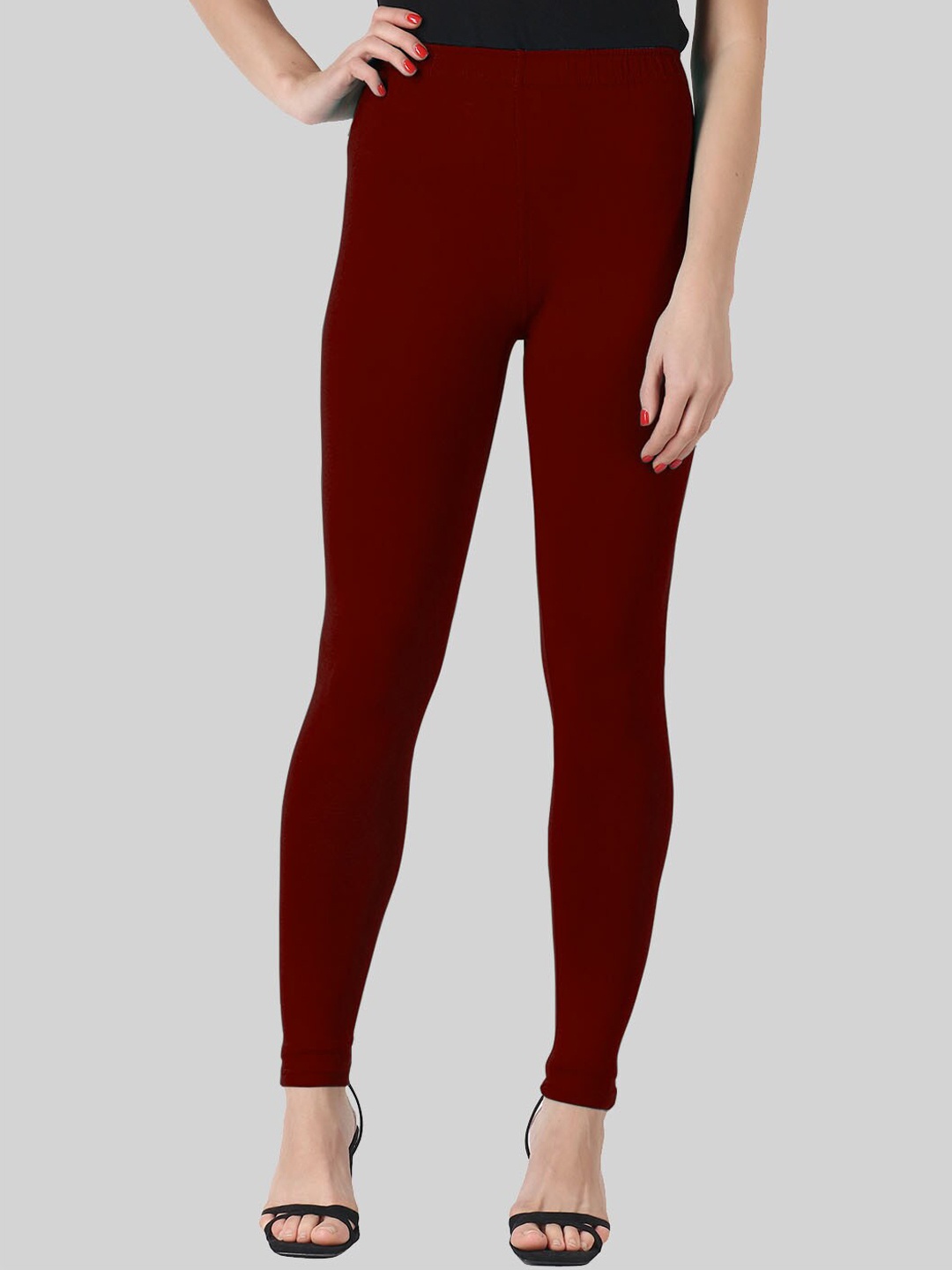 

SAUNDARYA Stretch-Fit Anti-Pilling Ankle-Length Leggings, Maroon