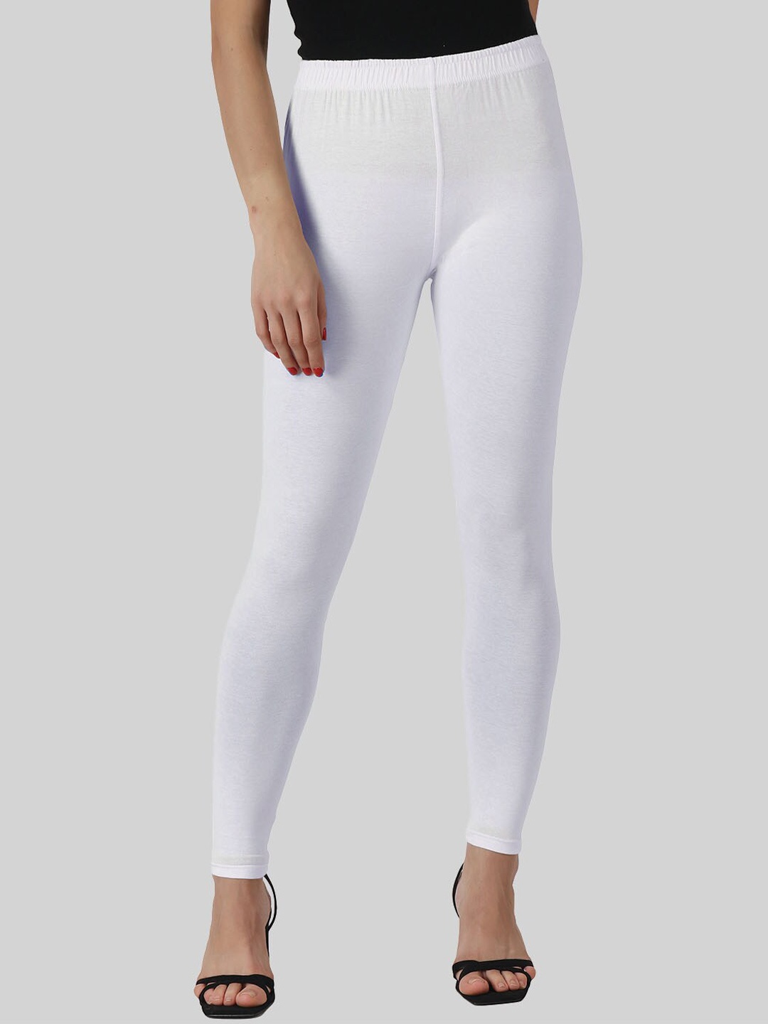 

SAUNDARYA Mid Rise Stretch-Fit Anti-Pilling Ankle Length Leggings, White