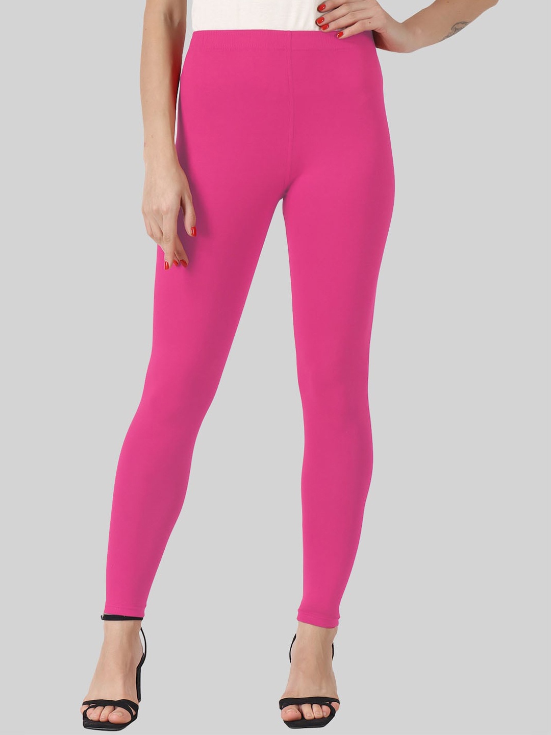 

SAUNDARYA Mid Rise Stretch-Fit Anti-Pilling Ankle Length Leggings, Pink