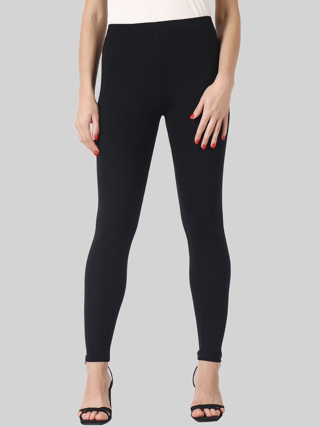 

SAUNDARYA Stretch-Fit Anti Pilling Ankle Length Leggings, Black