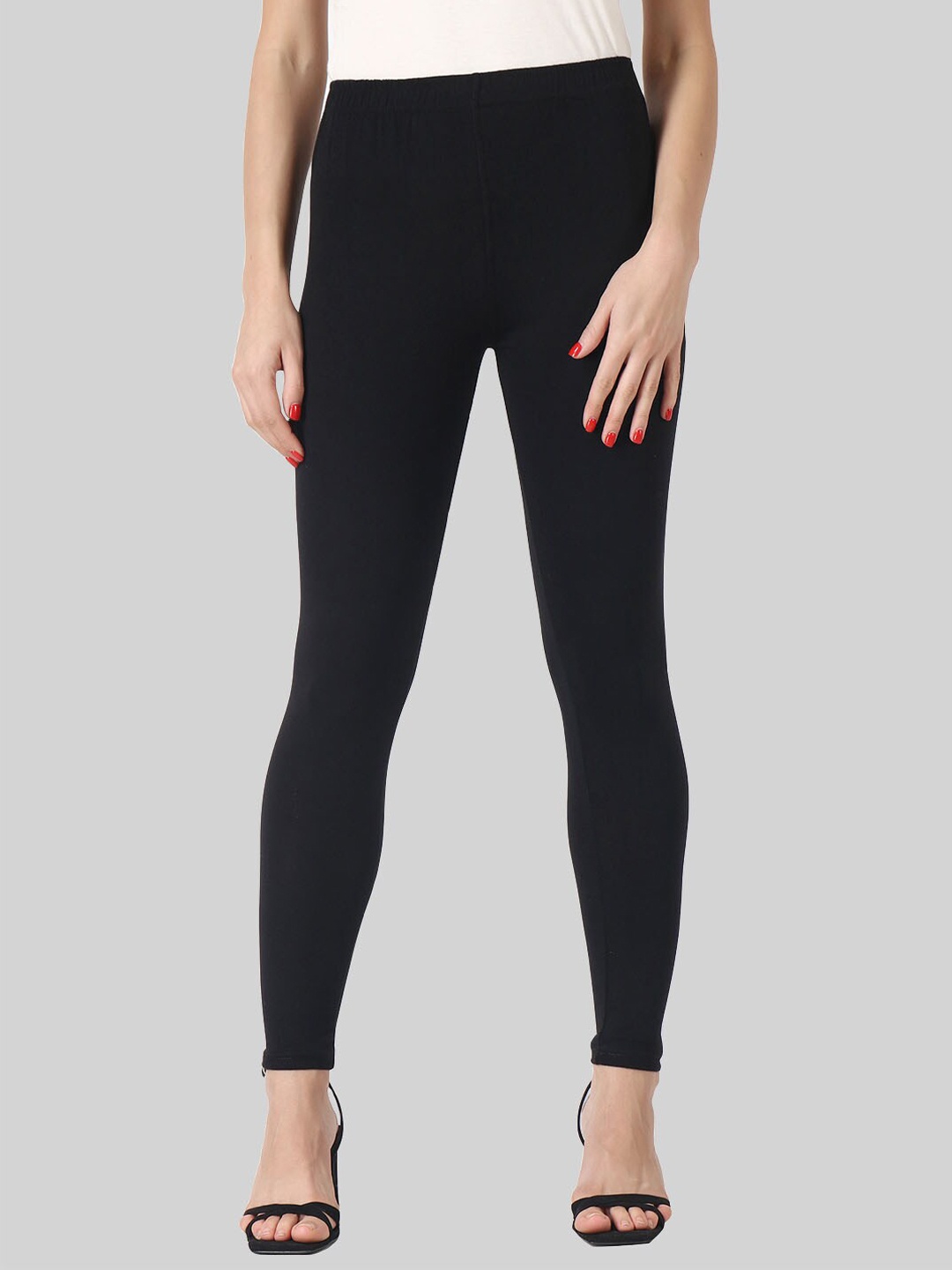 

SAUNDARYA Mid-Rise Anti Pilling Ankle Length Leggings, Black