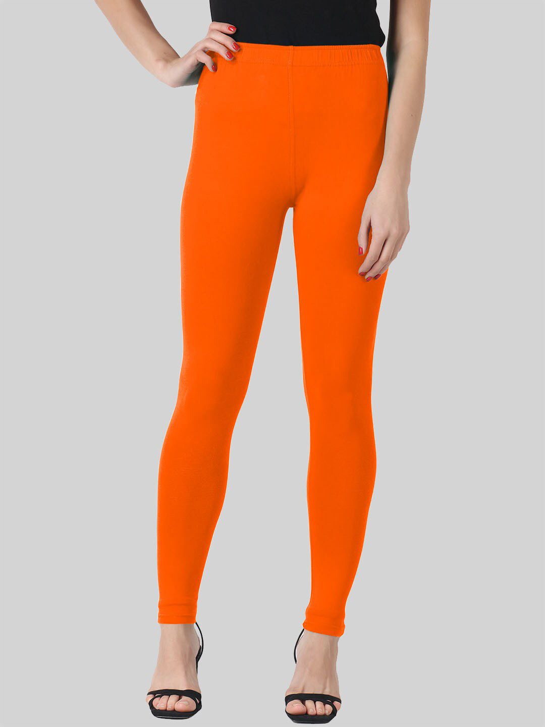 

SAUNDARYA Stretch-Fit Anti Pilling Ankle Length Leggings, Orange