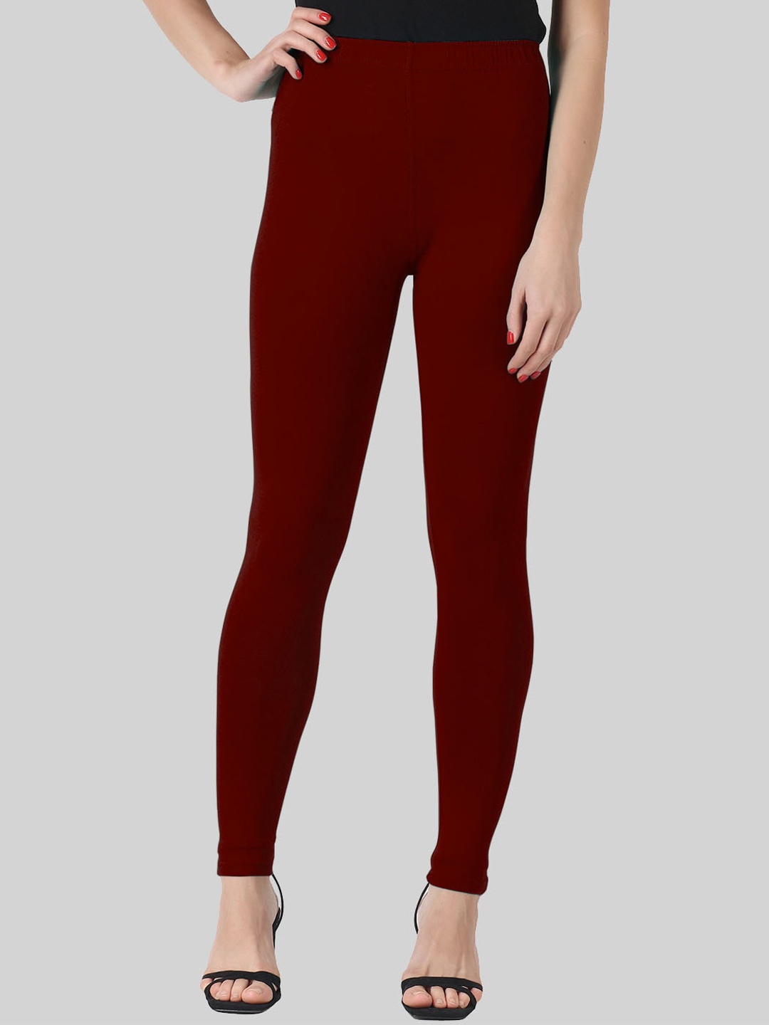 

SAUNDARYA Stretch Fit Anti Pilling Ankle Length Leggings, Maroon