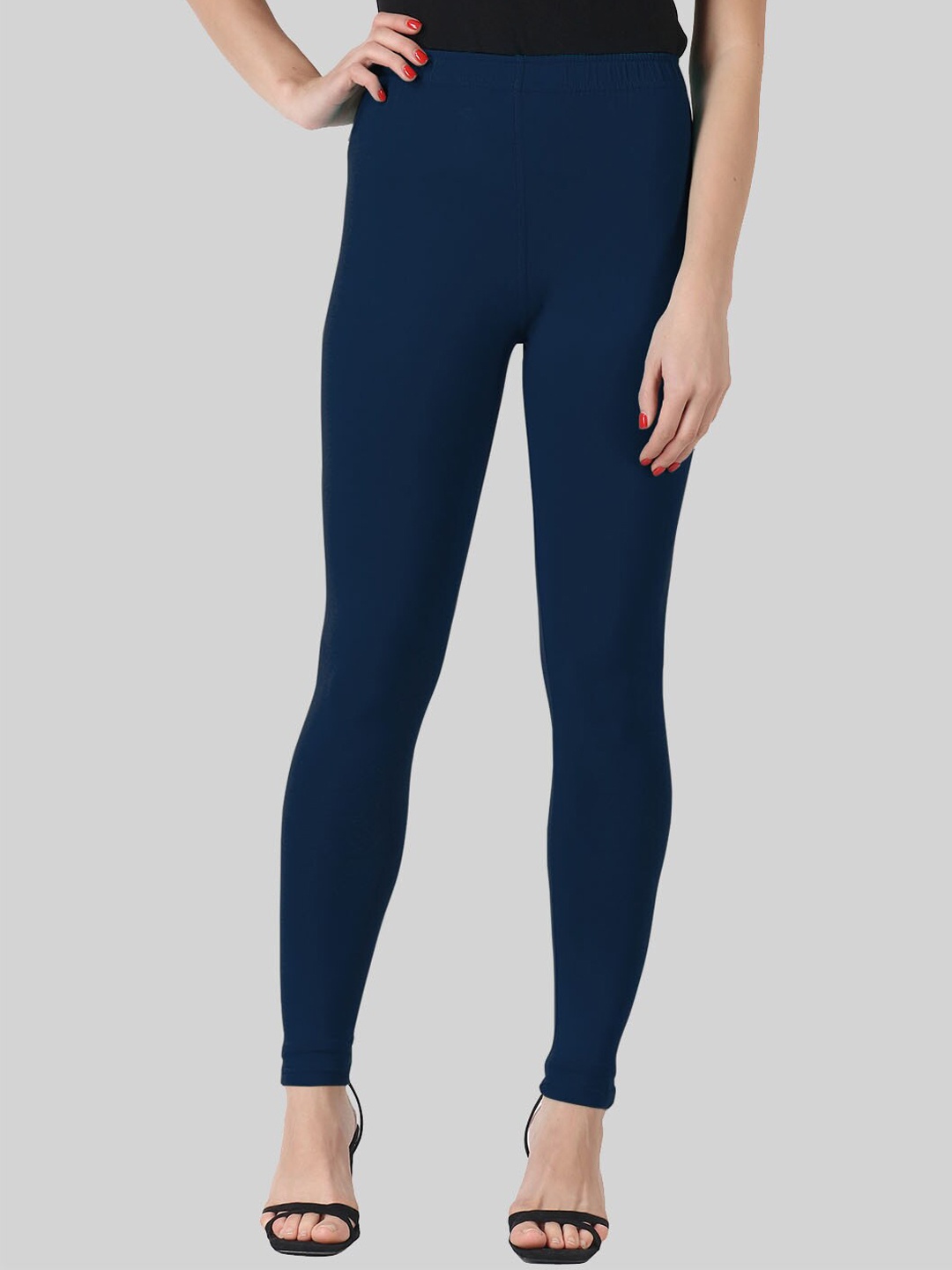 

SAUNDARYA Mid Rise Stretch-Fit Anti-Pilling Ankle Length Leggings, Navy blue