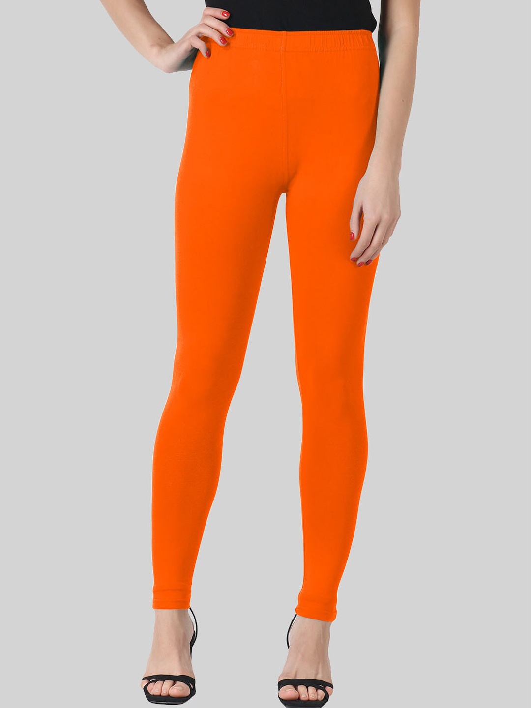 

SAUNDARYA Stretch Fit Ankle Length Leggings, Orange