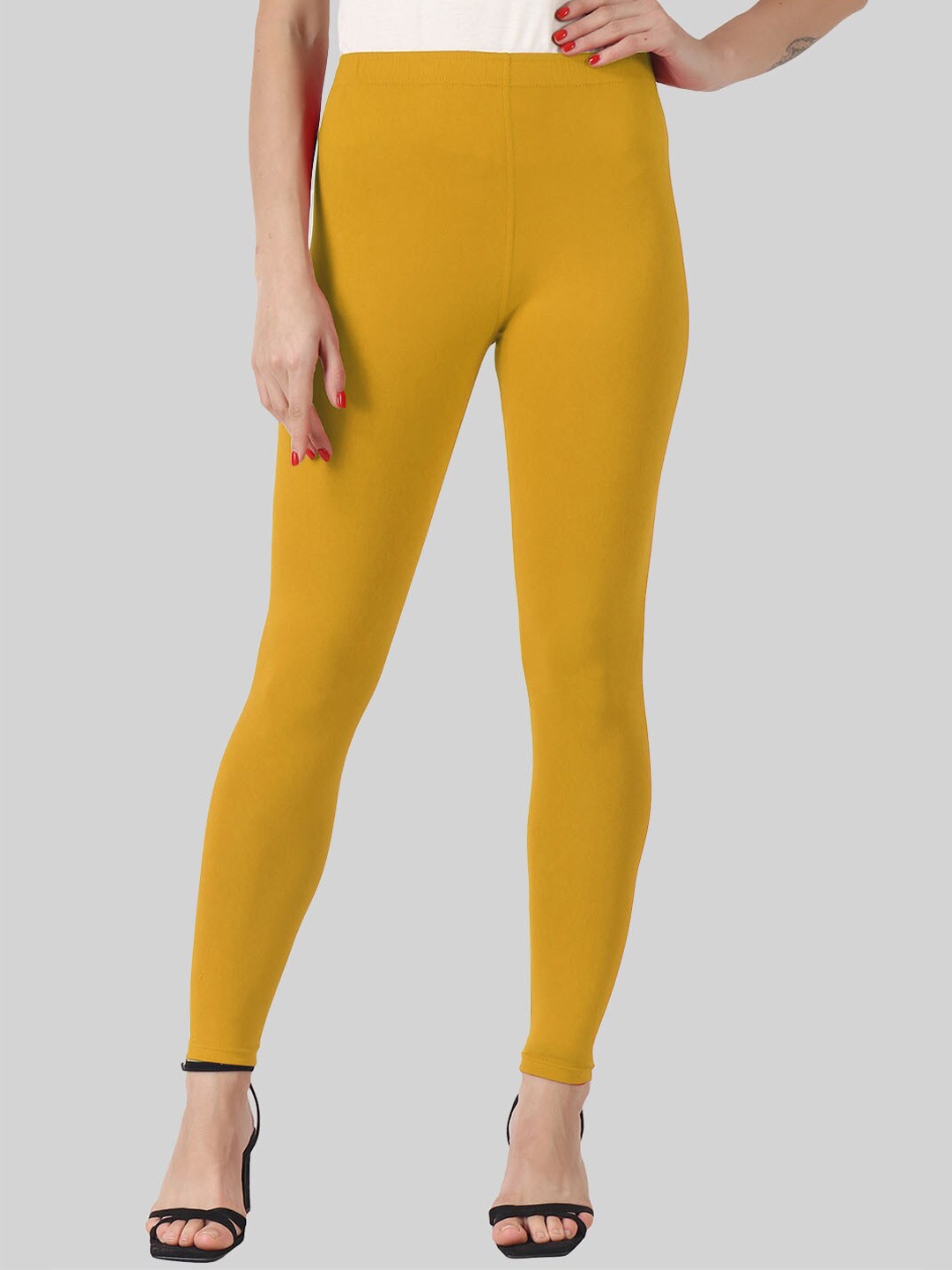 

SAUNDARYA Ankle Length Stretch-Fit Leggings, Yellow