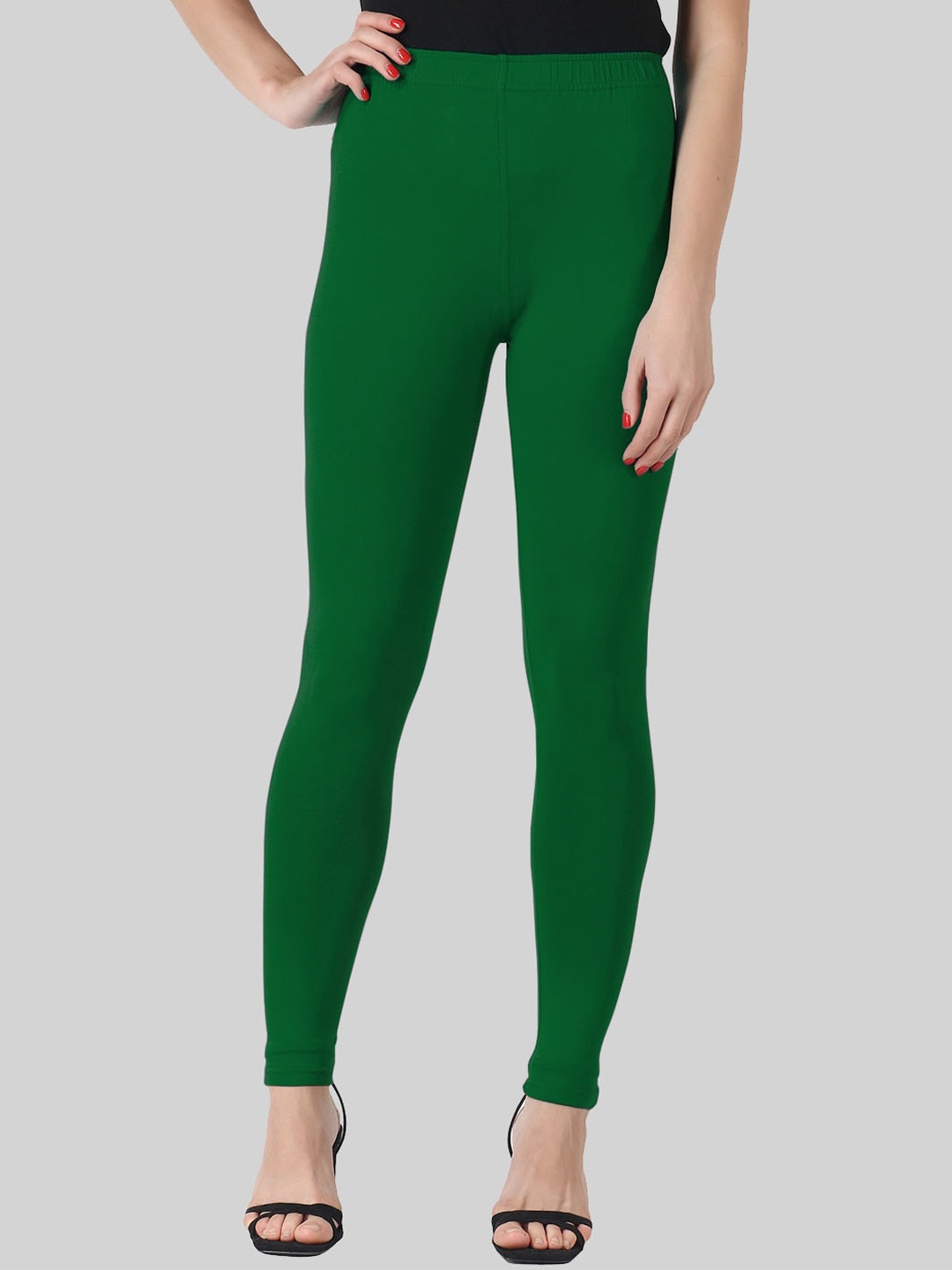 

SAUNDARYA Stretch-Fit Anti Pilling Ankle Length Leggings, Green