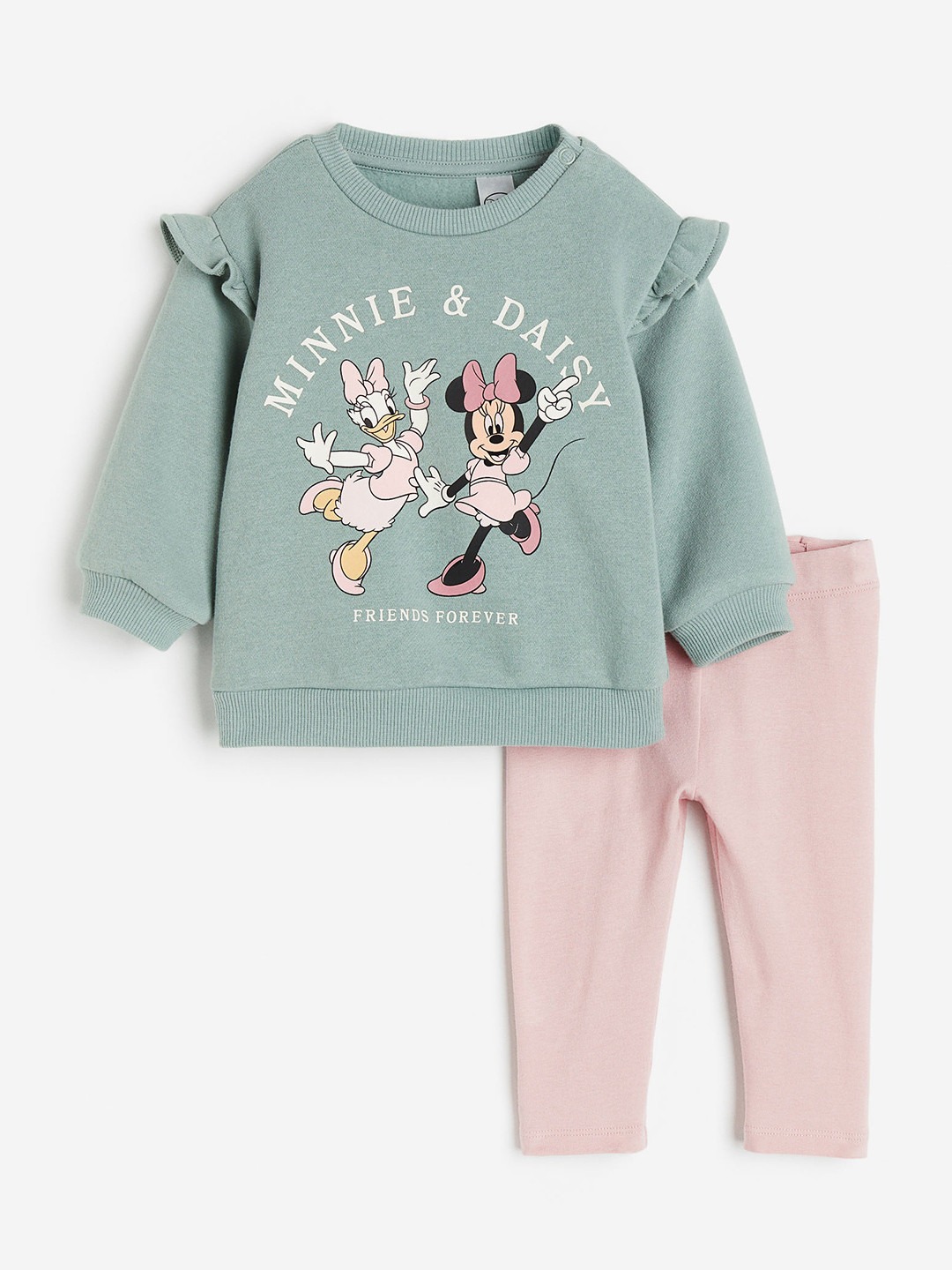 

H&M Girls 2-Piece Printed Cotton Set, Green