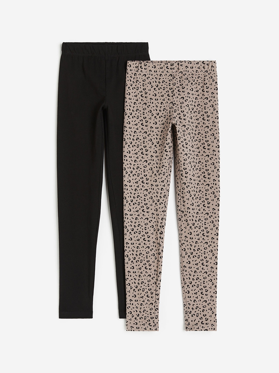 

H&M Girls 2-Pack Cotton Leggings, Beige