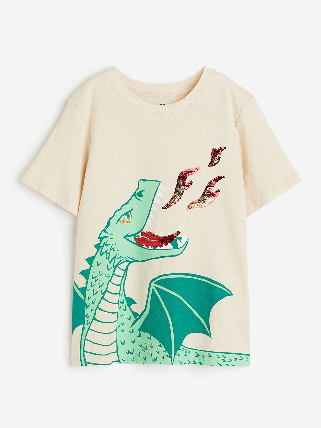 

H&M Boys Pure Cotton Interactive-Motif T-Shirt, Beige
