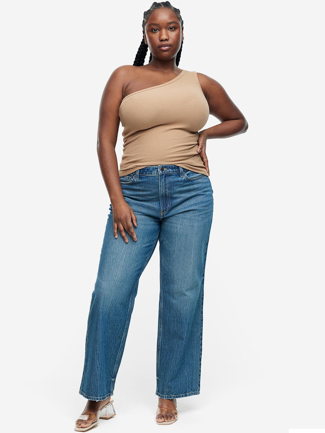 

H&M Women Curvy Fit Wide Ultra High Jeans, Blue