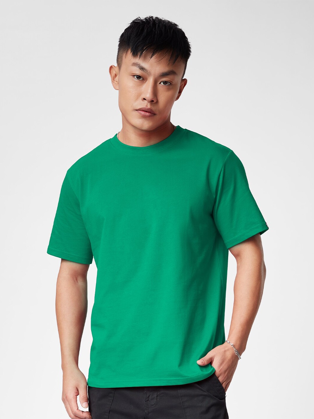 

The Souled Store Green Round Neck Short Sleeves Pure Cotton T-shirt