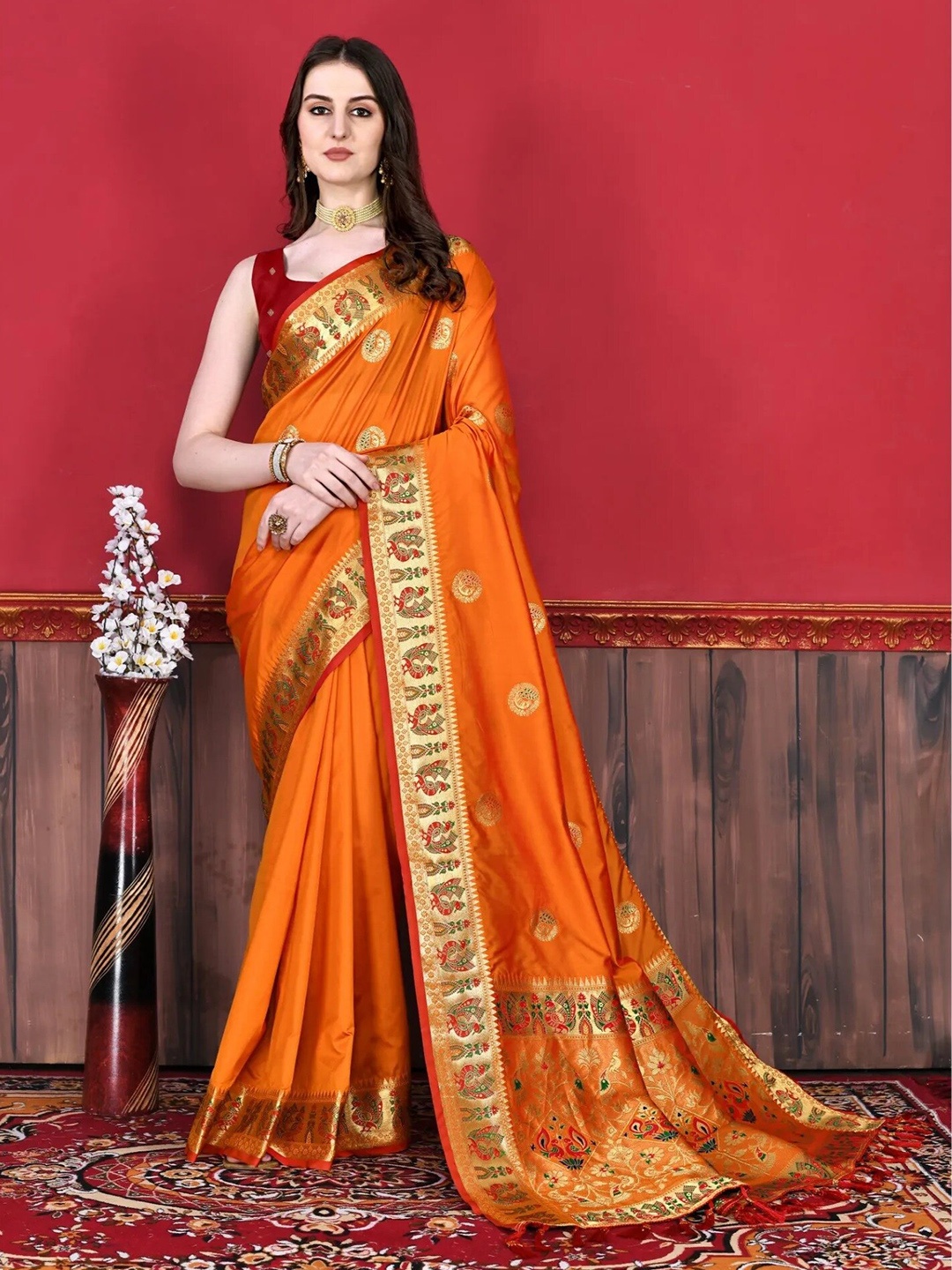 

Mitera Woven Design Zari Paithani Saree, Mustard