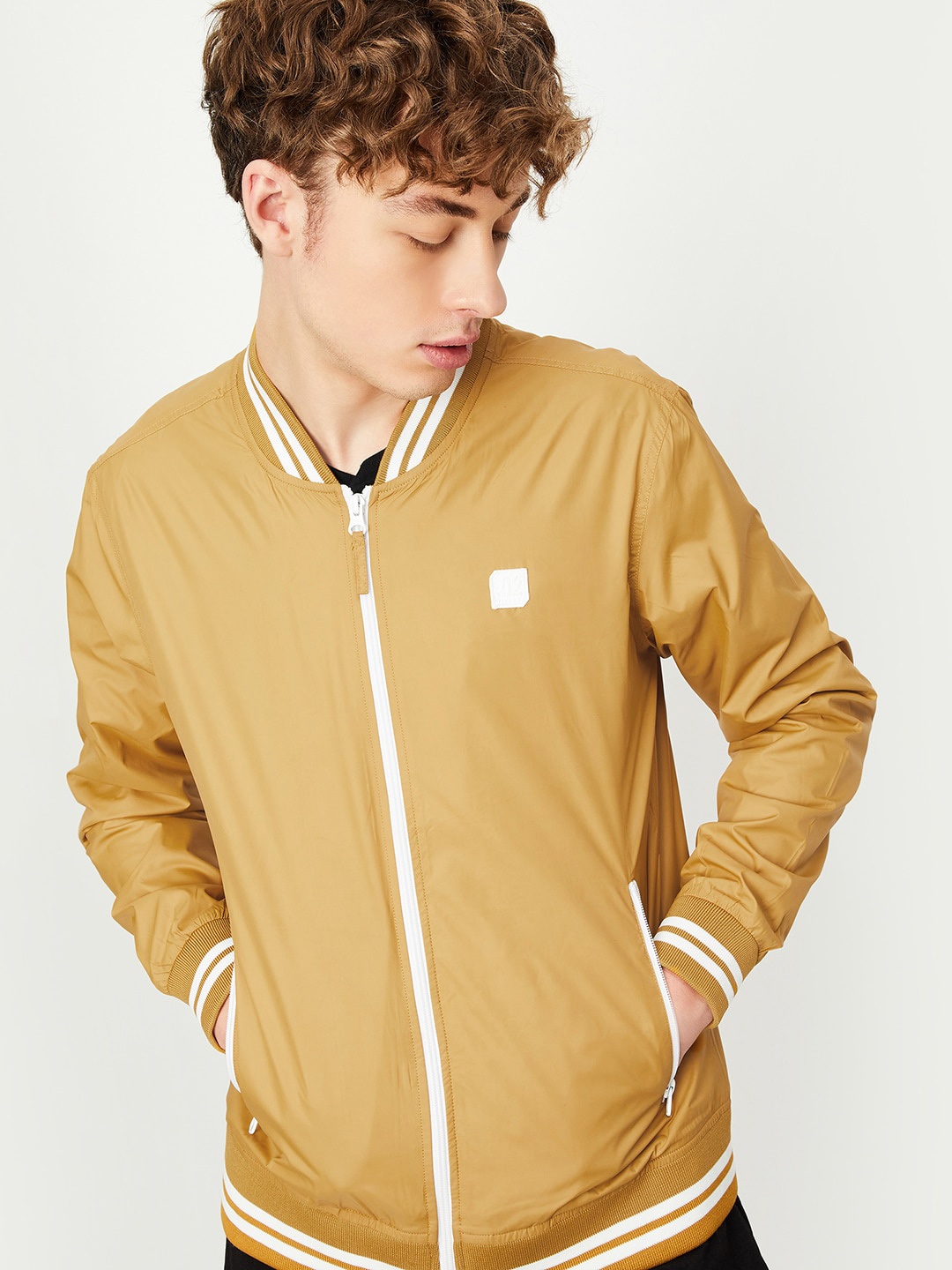 

max Stand Collar Long Sleeves Bomber Jacket, Yellow