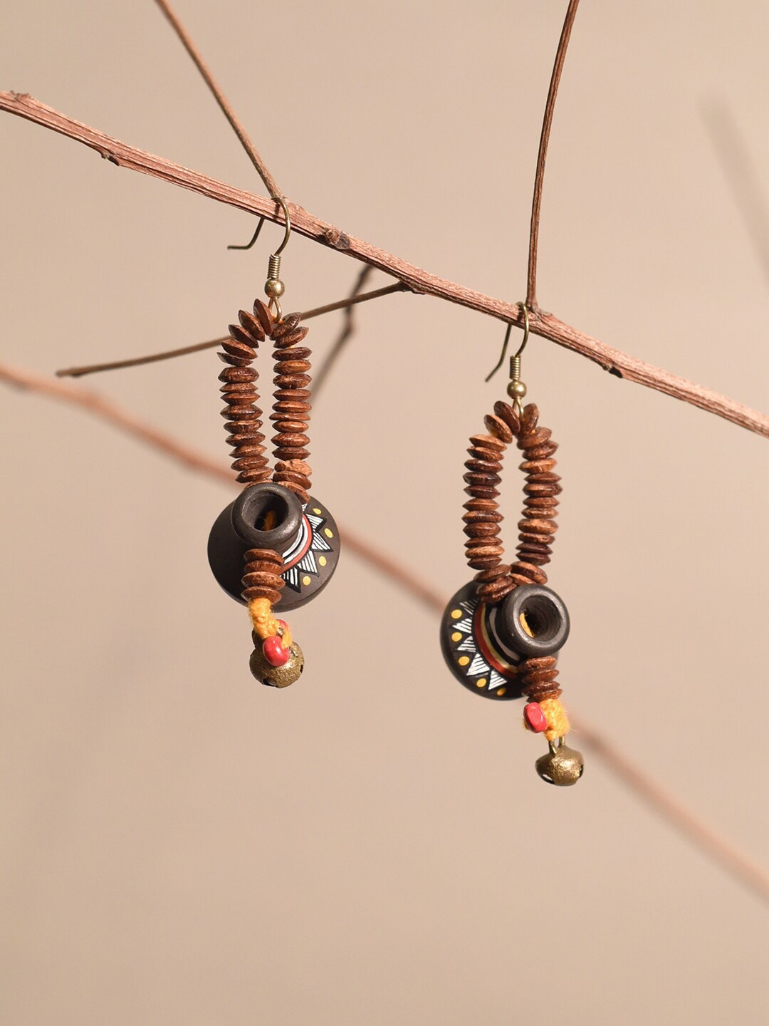 

AAKRITI ART CREATIONS Brass-Plated Contemporary Drop Earrings, Brown