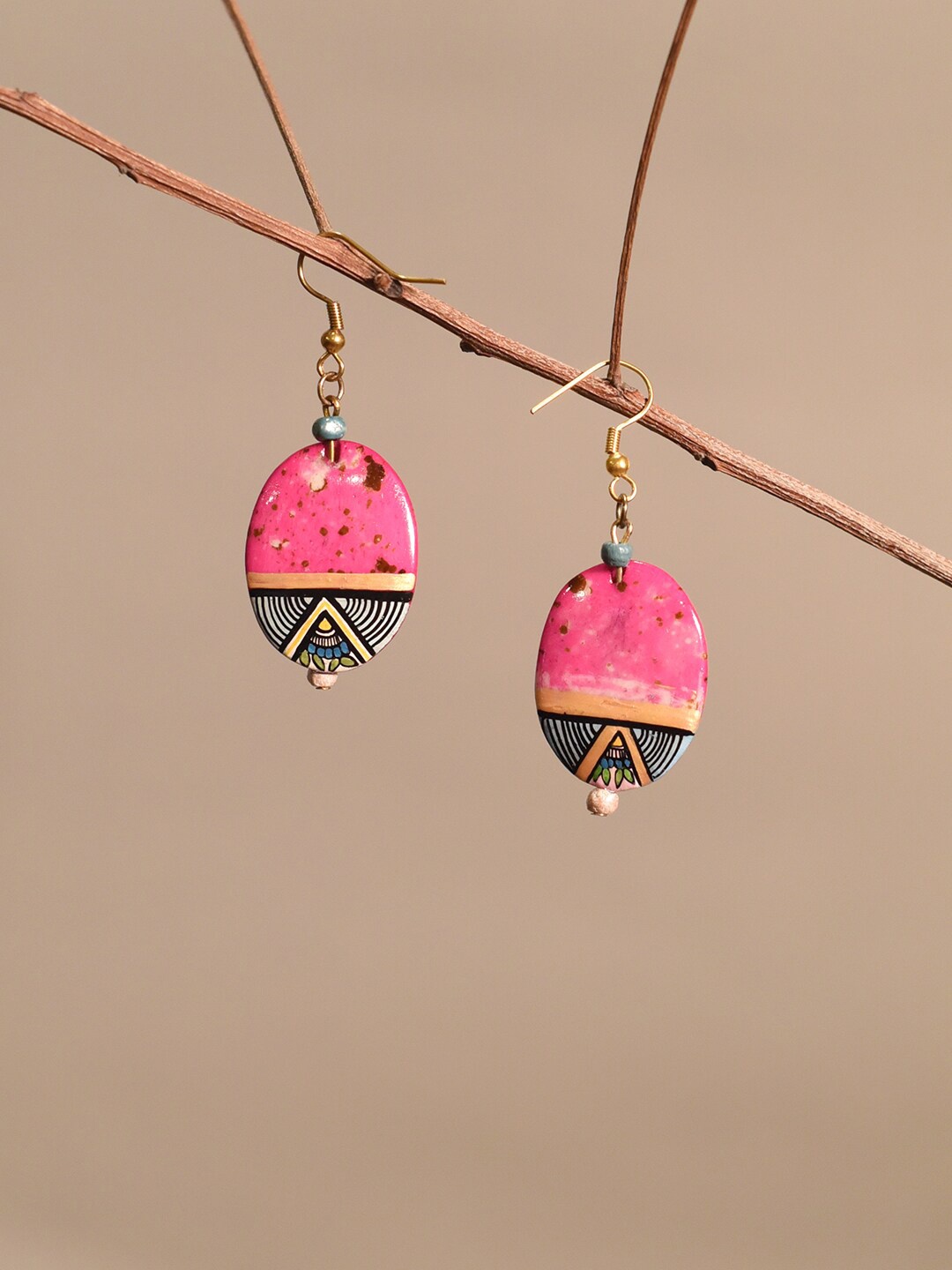 

AAKRITI ART CREATIONS Brass-Plated Circle Drop Earrings, Pink
