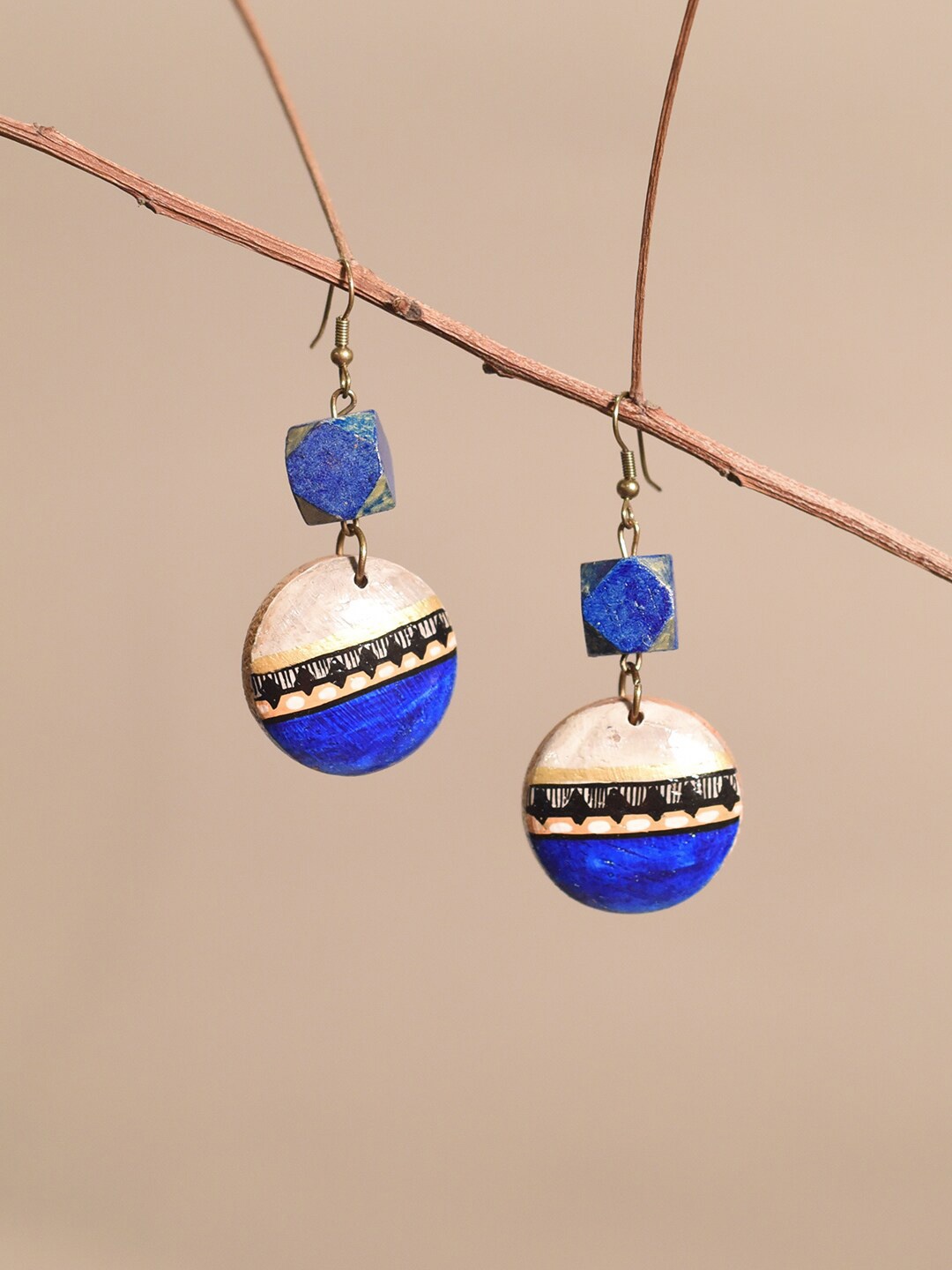 

AAKRITI ART CREATIONS Brass-Plated Contemporary Drop Earrings, Blue