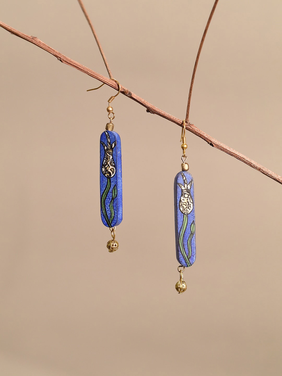 

AAKRITI ART CREATIONS Brass-Plated Contemporary Drop Earrings, Blue