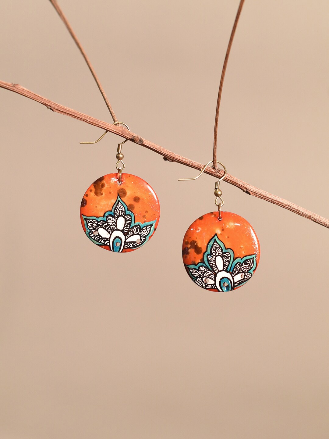 

AAKRITI ART CREATIONS Brass-Plated Contemporary Drop Earrings, Orange