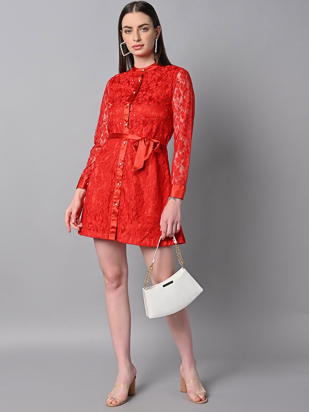 

Justin Whyte Lace Fit & Flare Dress, Red