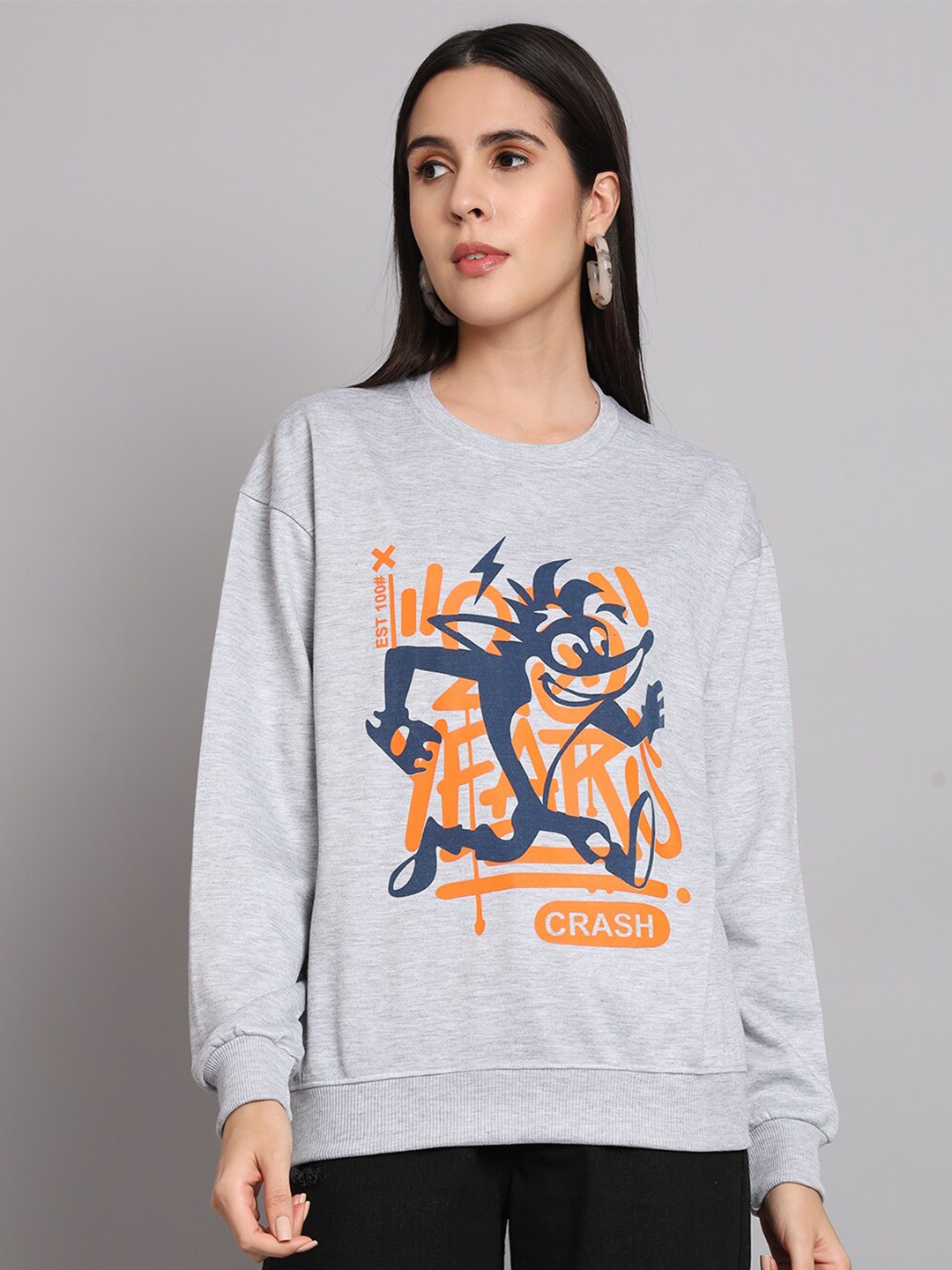 

Obaan Graphic Printed Long Sleeves Pullover, Grey