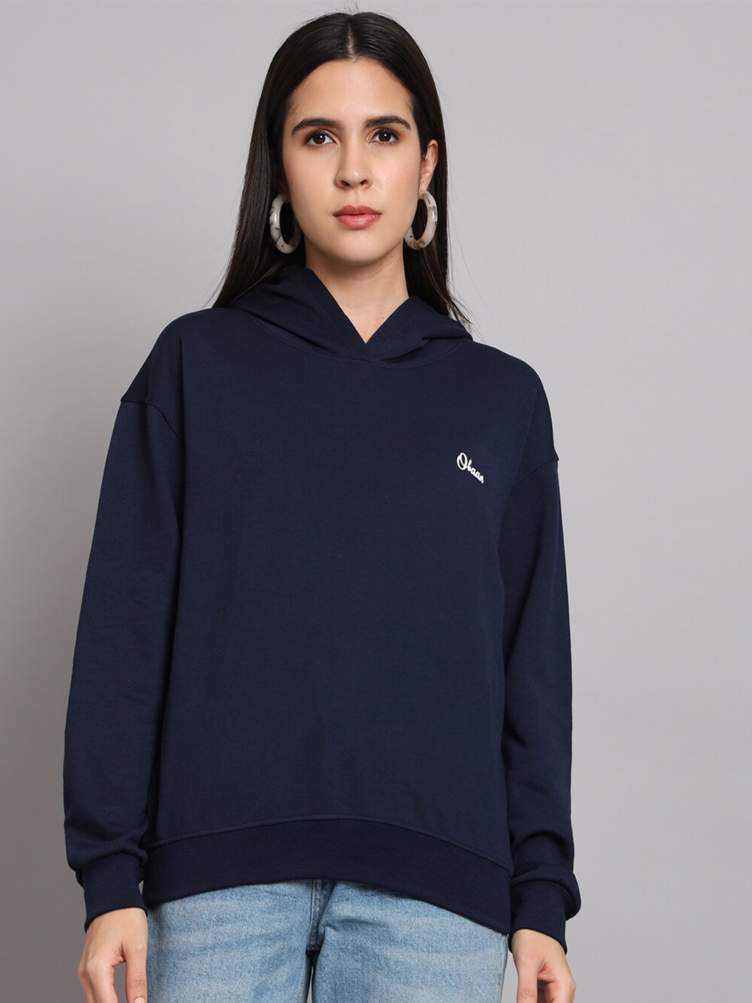 

Obaan Hooded Long Sleeves Pullover, Navy blue