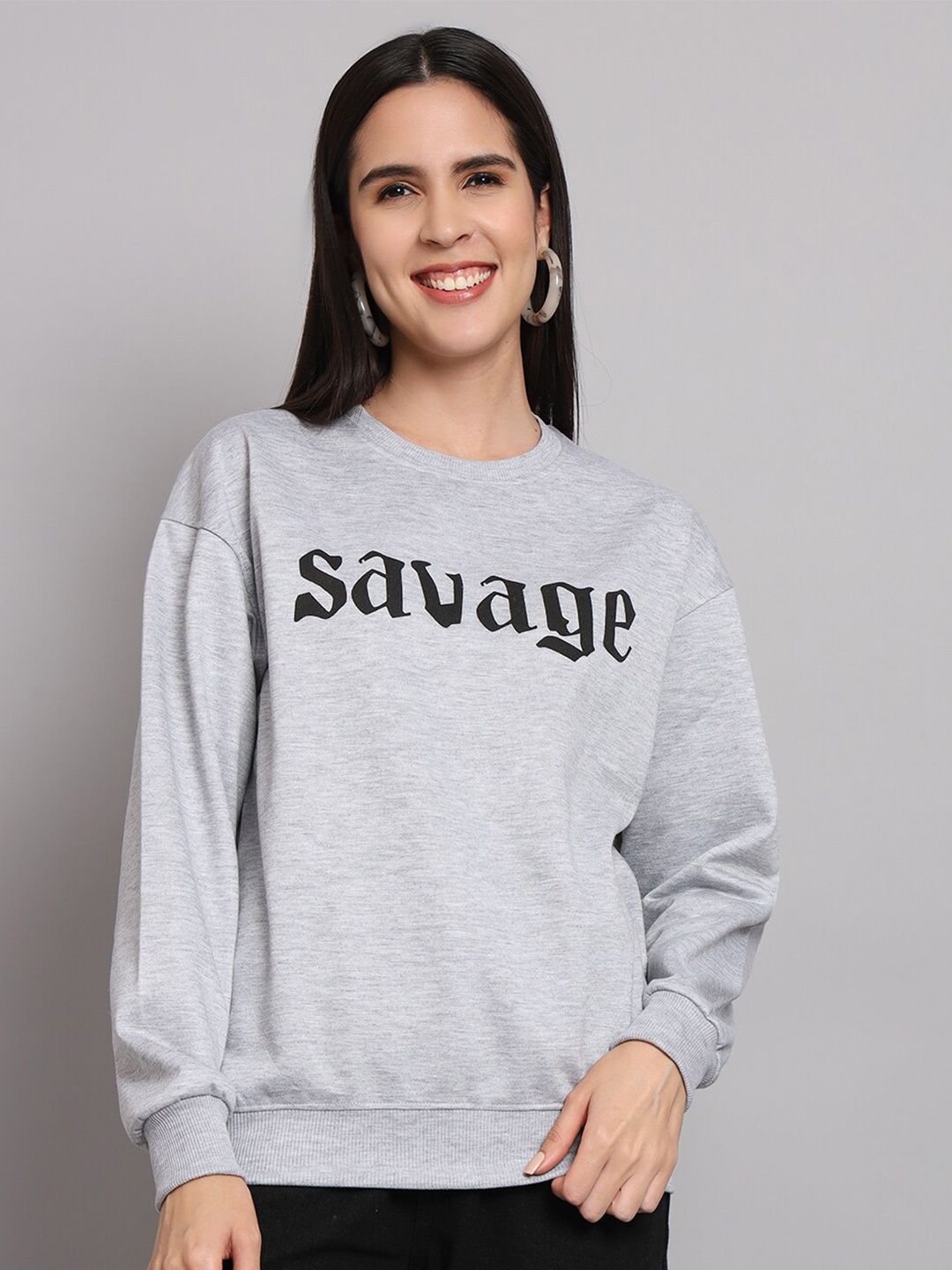 

Obaan Typography Printed Long Sleeves Pullover, Grey