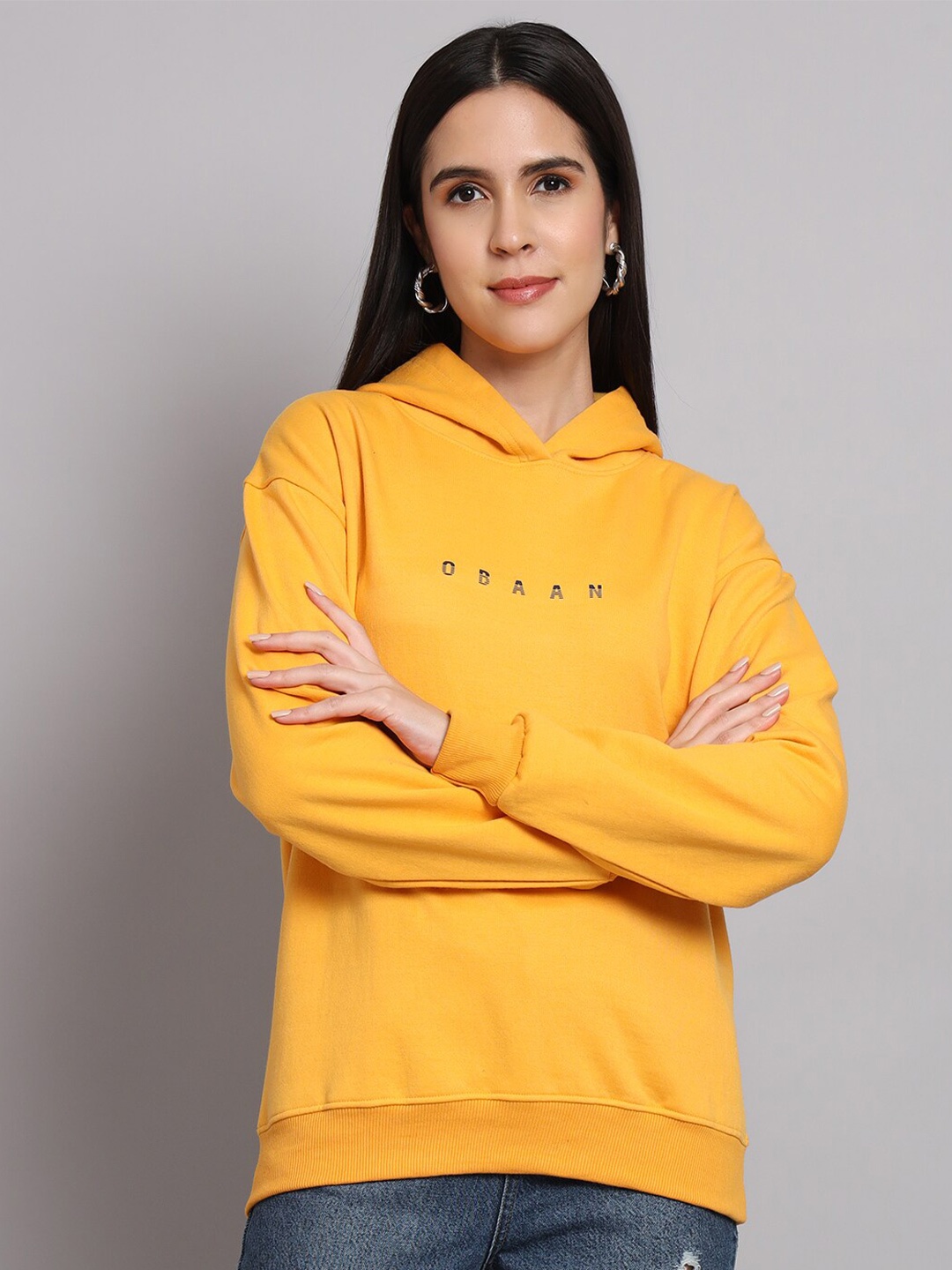 

Obaan Hooded Long Sleeves Pullover, Mustard