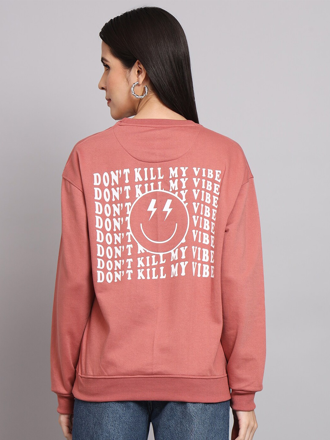 

Obaan Typography Printed Long Sleeves Pullover, Pink